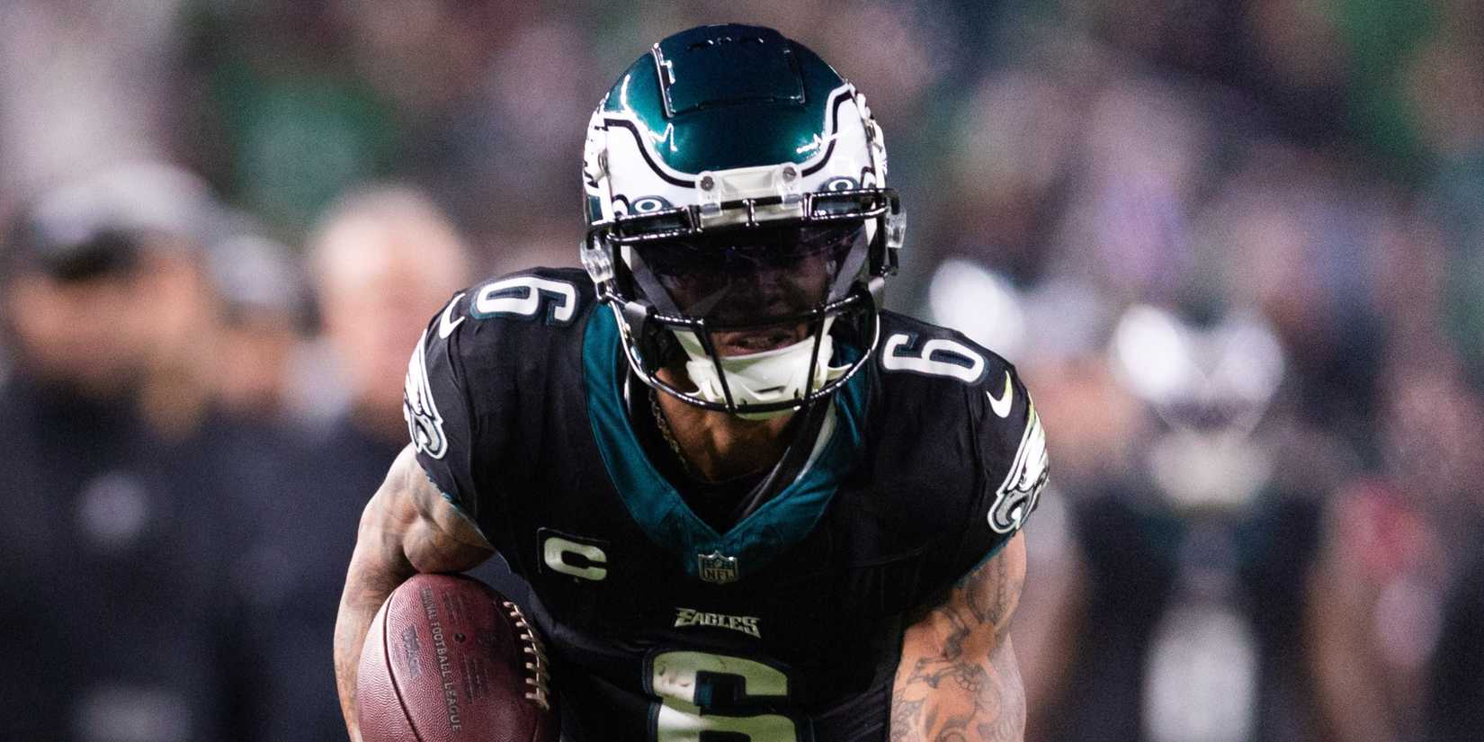 Philadelphia Eagles WR DeVonta Smith runs with the ball