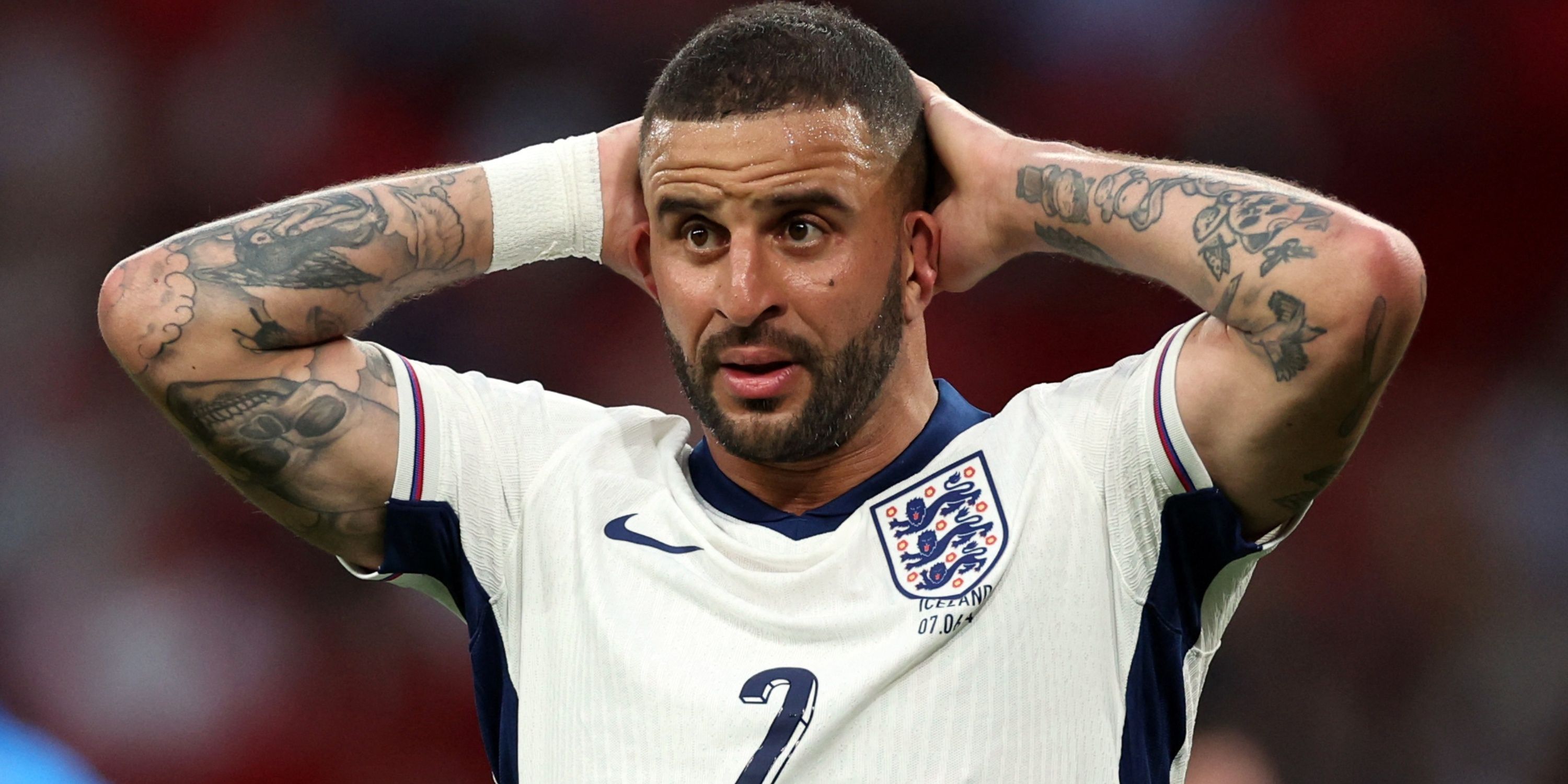 England right-back Kyle Walker looking frustrated