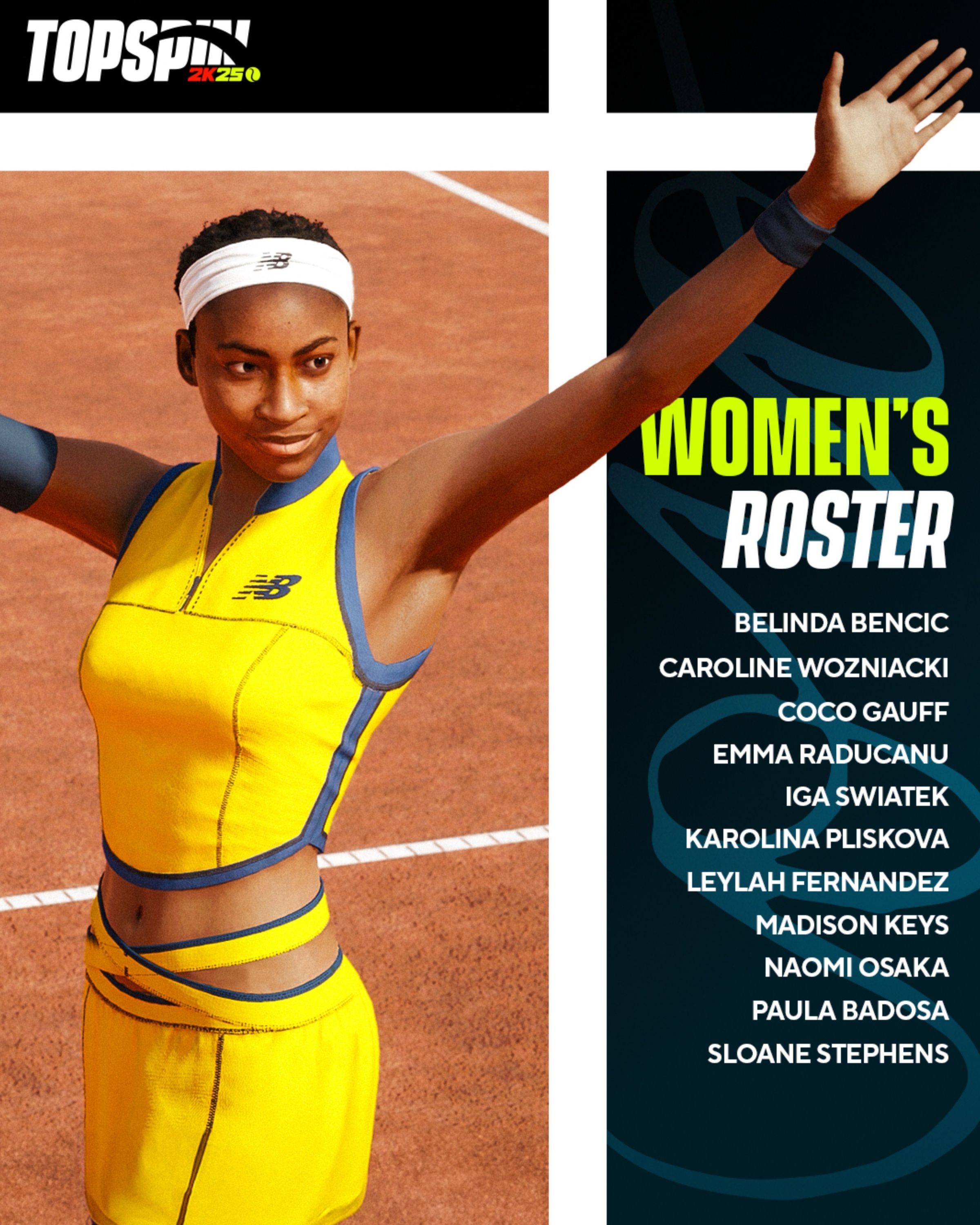 TopSpin 2K25 women's roster