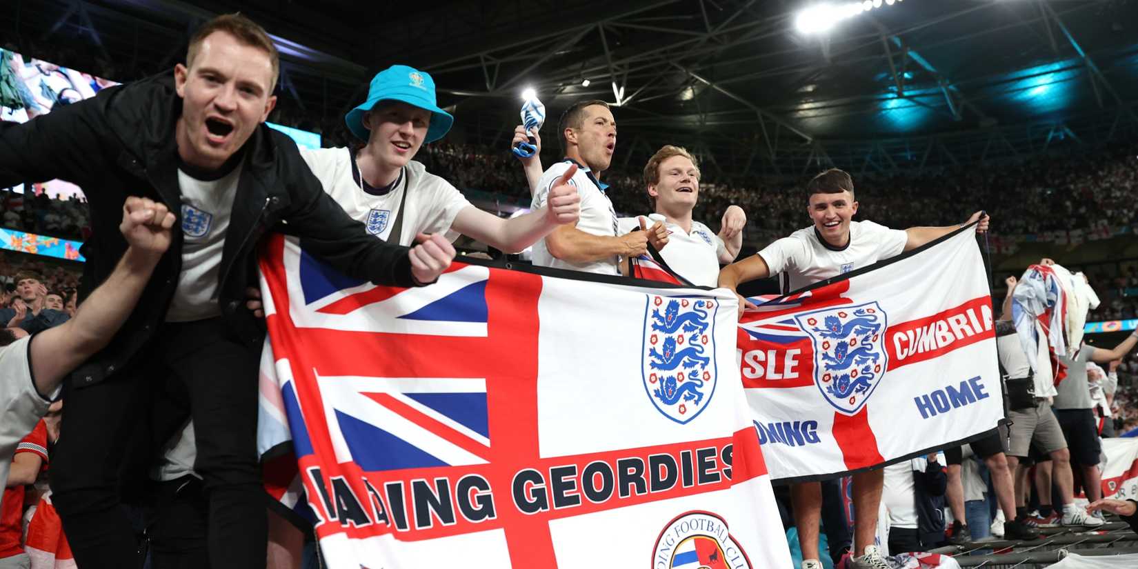 England fans celebrate at Wembley