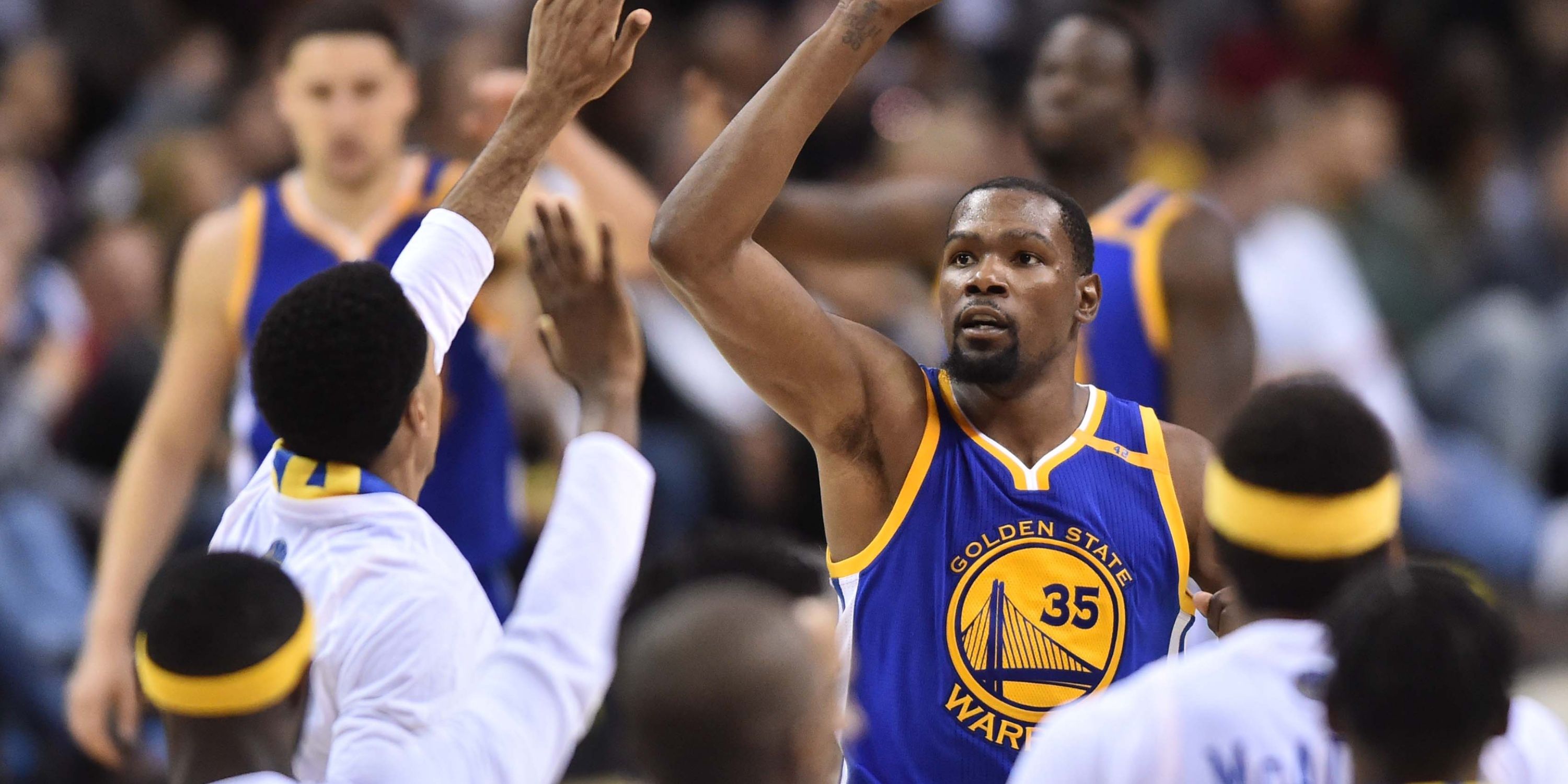 Golden State Warriors forward Kevin Durant celebrates during Game 3 of the 2017 NBA Finals.