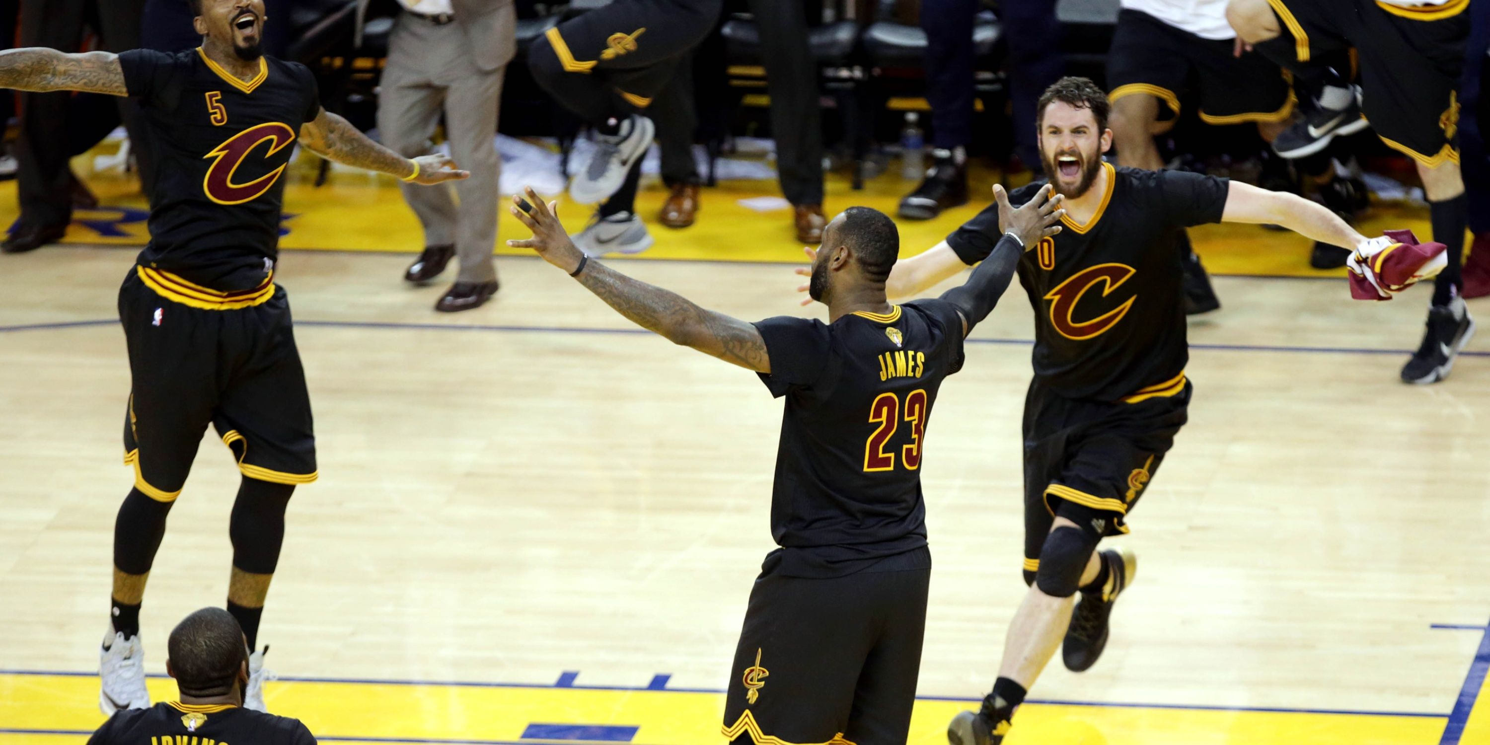 Cleveland Cavaliers LeBron James celebrates after Game 7 of the 2016 NBA Finals.