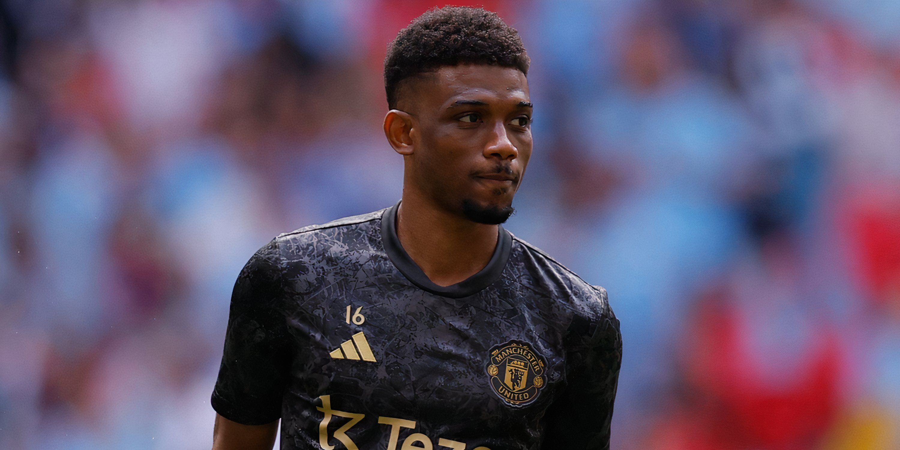 Manchester United winger Amad Diallo during a pre-match warm-up