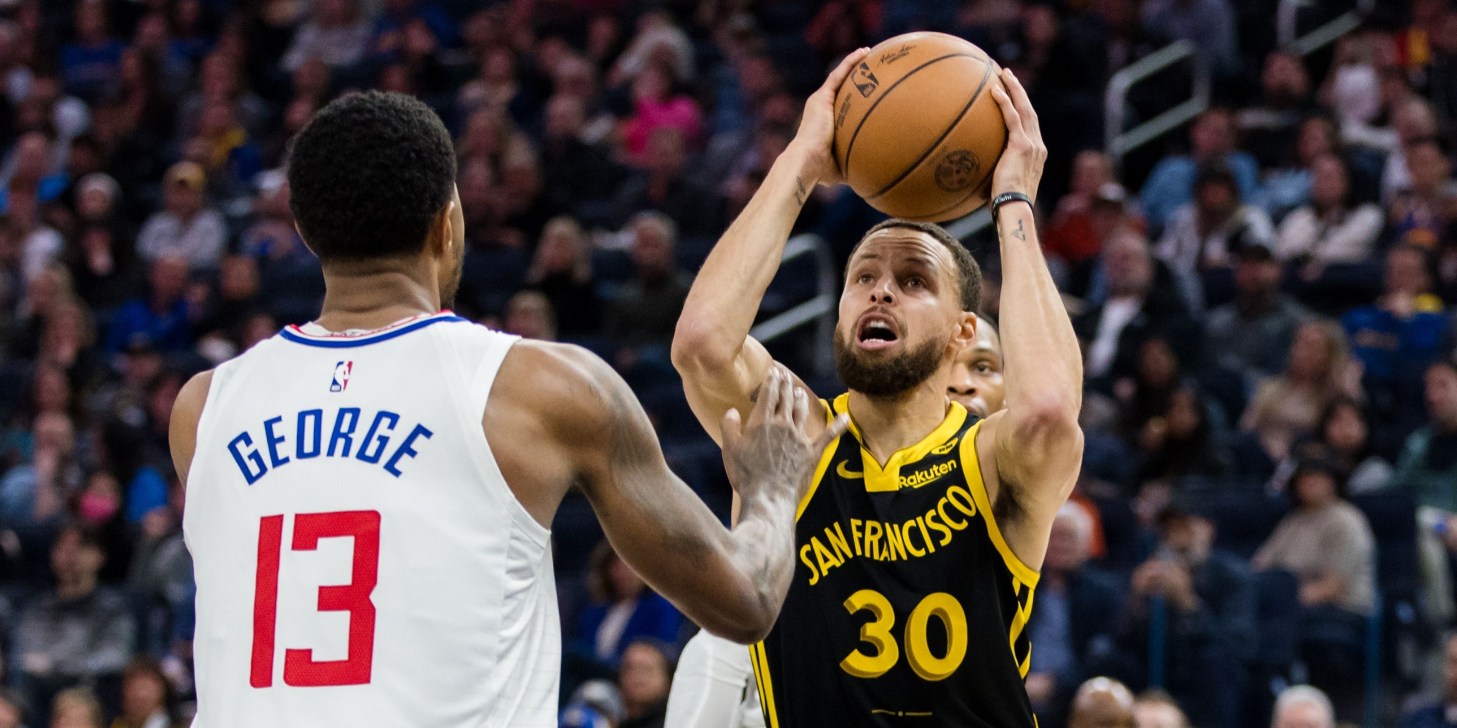 Clippers Paul George and Warriors Stephen Curry