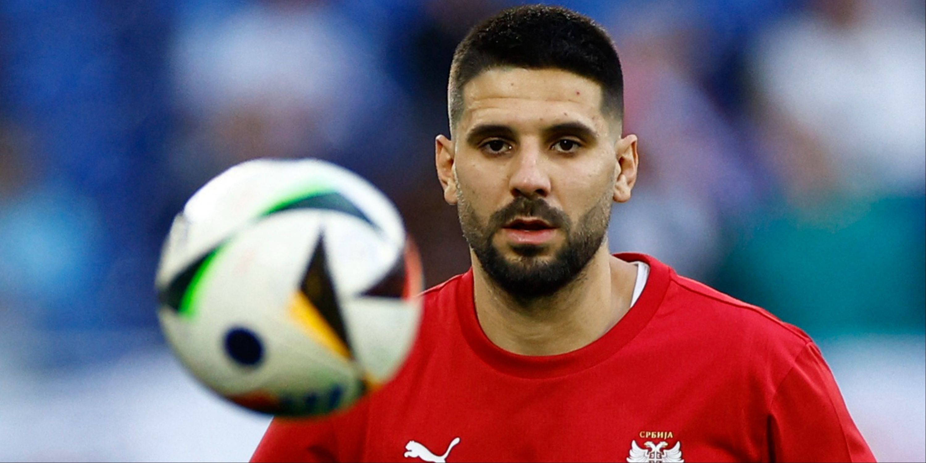 Aleksandar Mitrović warming up for Serbia