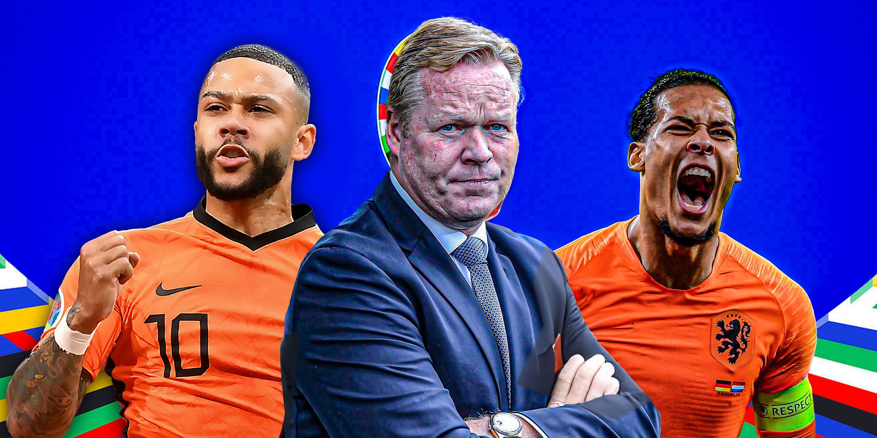 A custom image of Memphis Depay, Ronald Koeman and Virgil van Dijk