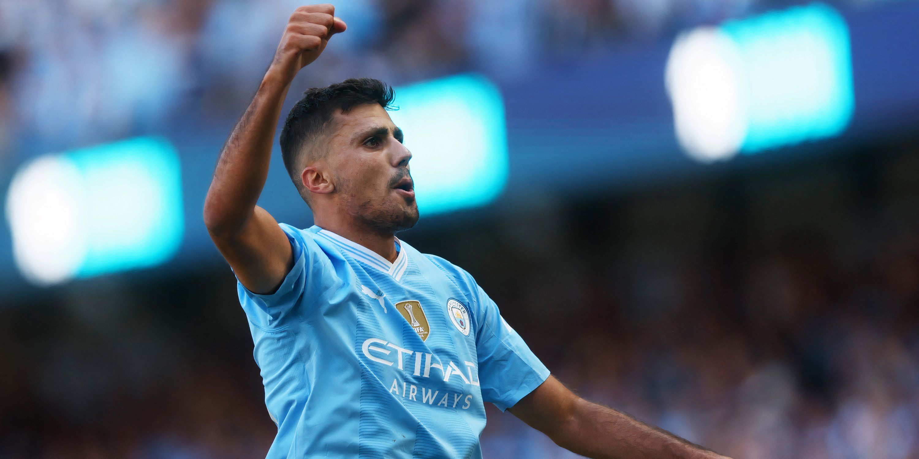 Rodri celebrates scoring for Manchester City