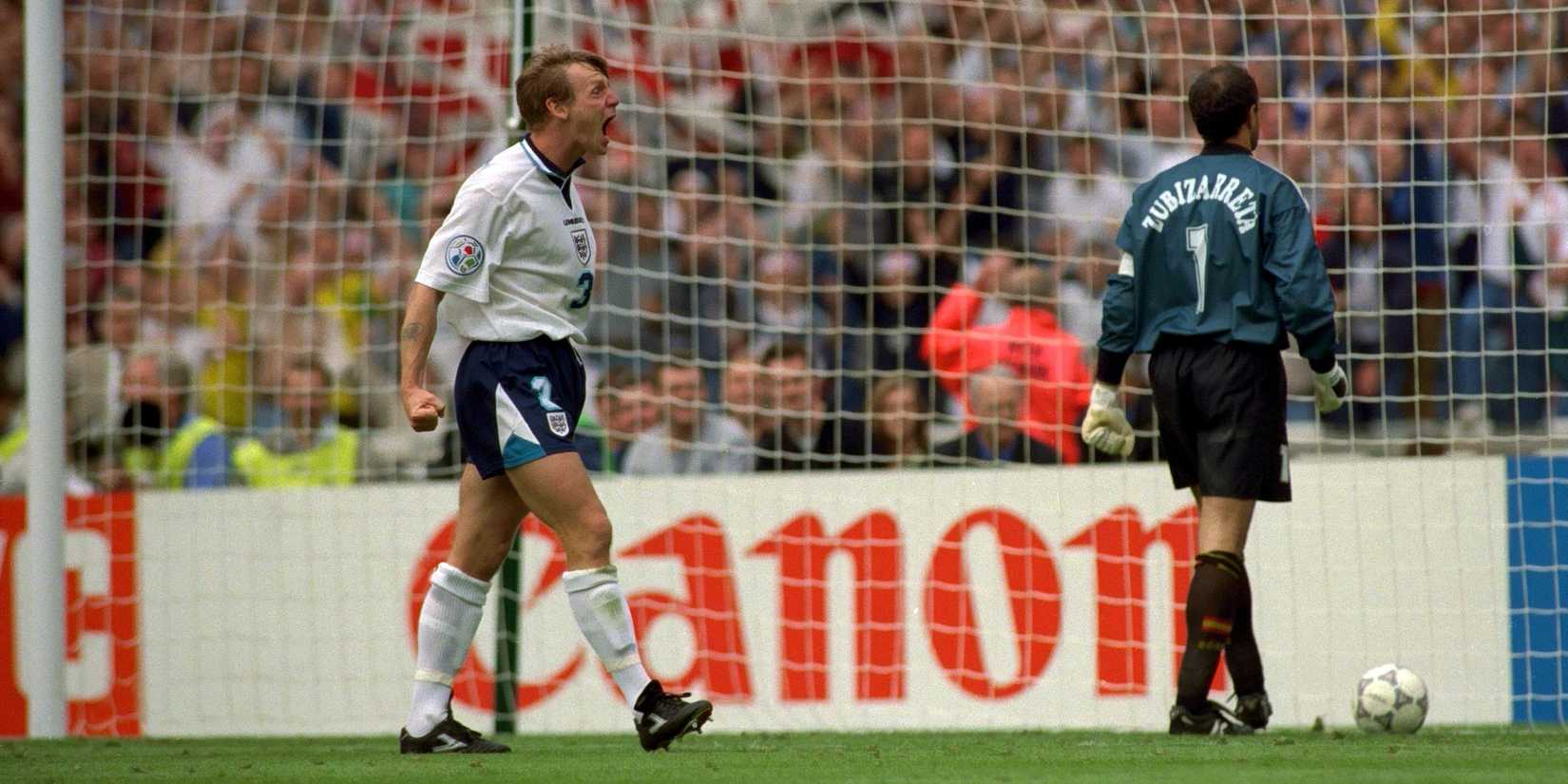 Stuart Pearce scores England penalty at Euro 96