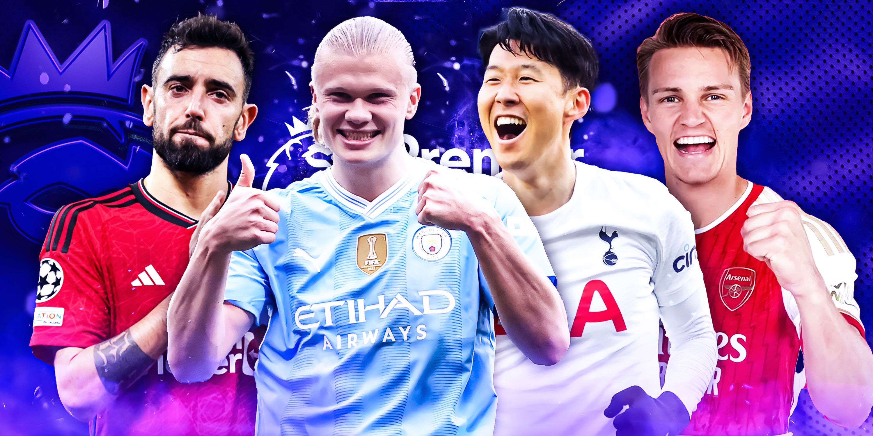 A custom image of Bruno Fernandes, Erling Haaland, Son Heung-min and Martin Odegaard