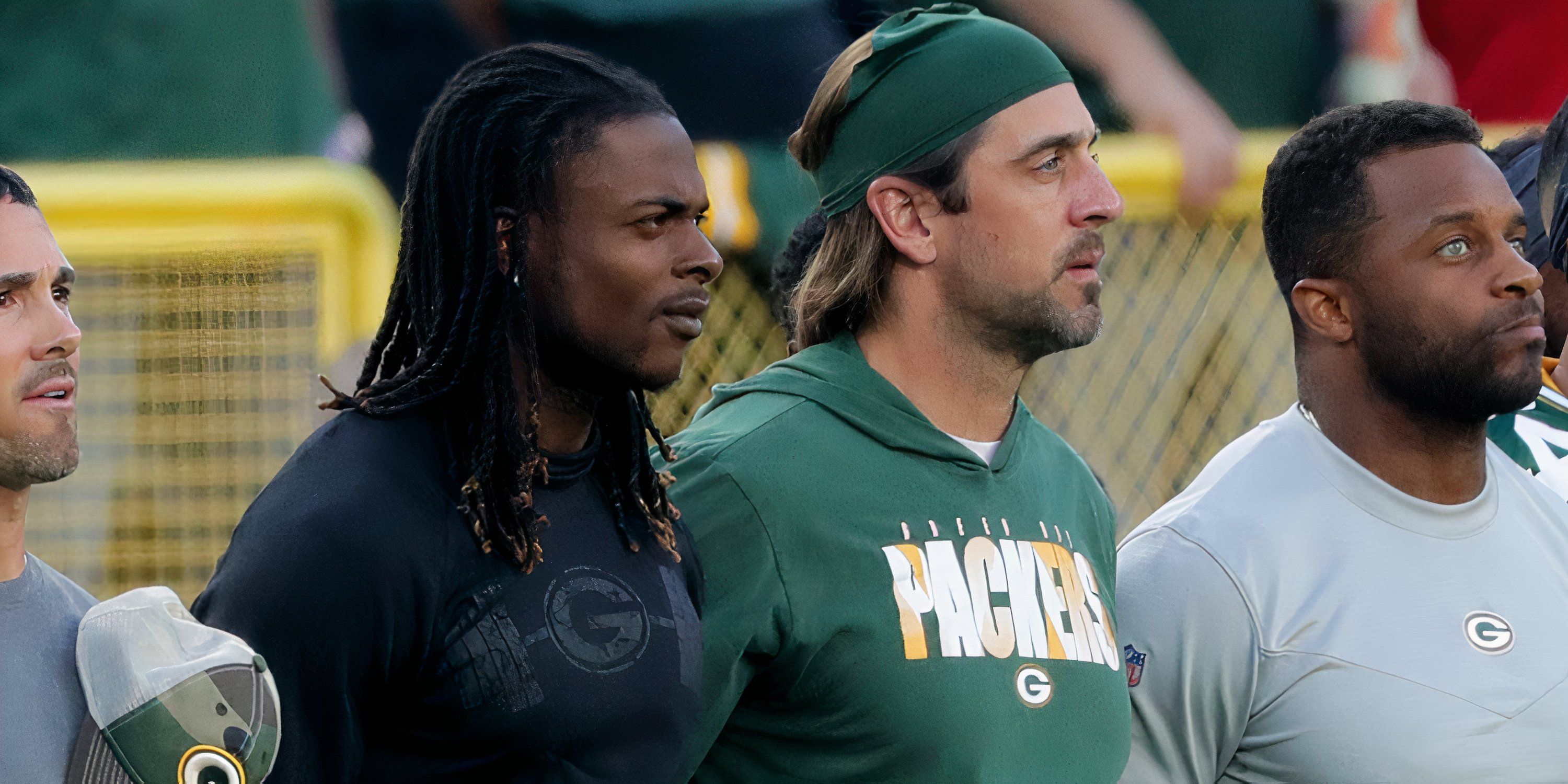 Davante Adams and Aaron Rodgers Standing on the Sideline Before a Game