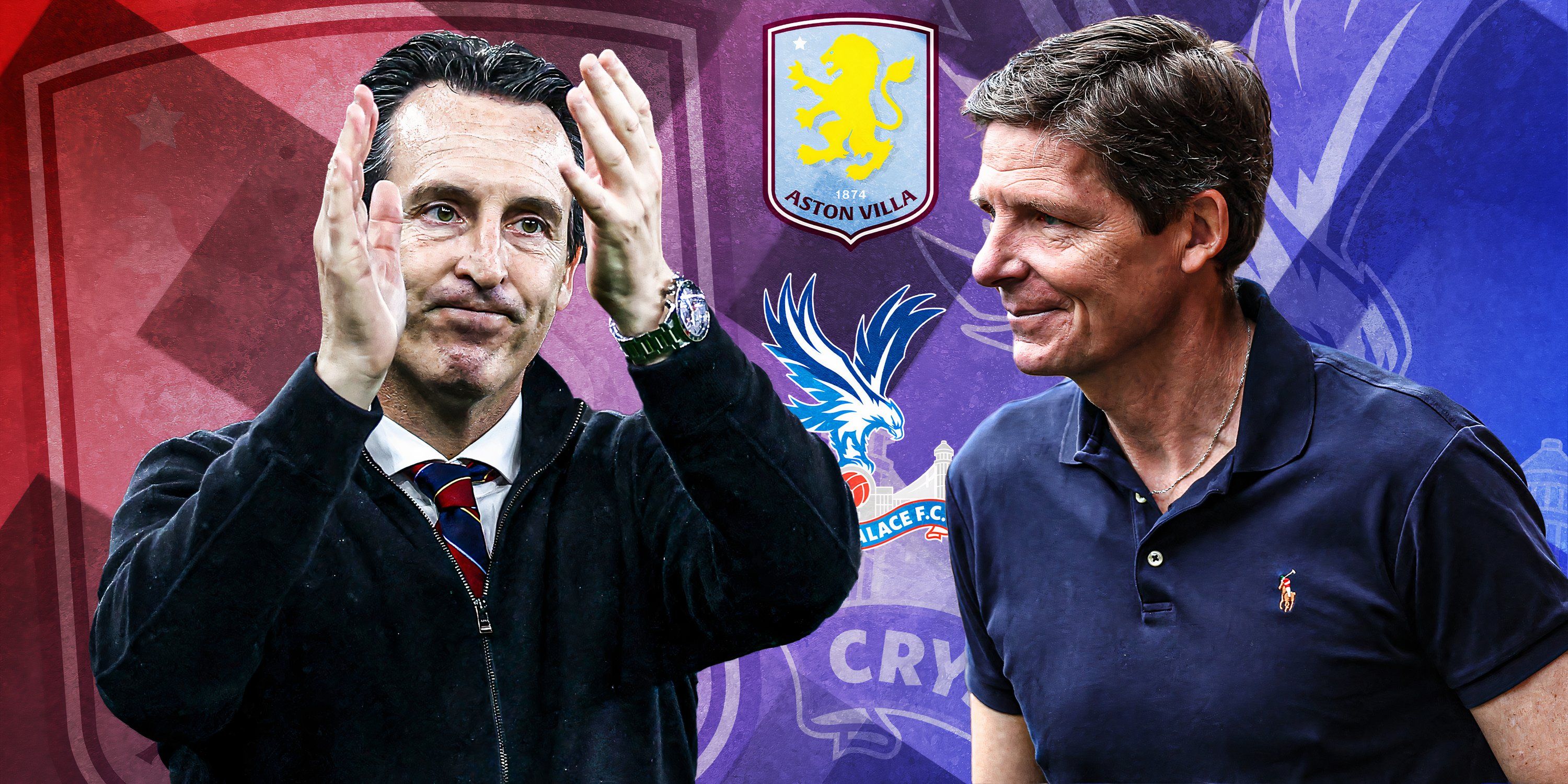 Aston Villa head coach Unai Emery and Crystal Palace boss Oliver Glasner