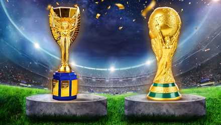 Jules Rimet and current World Cup trophy