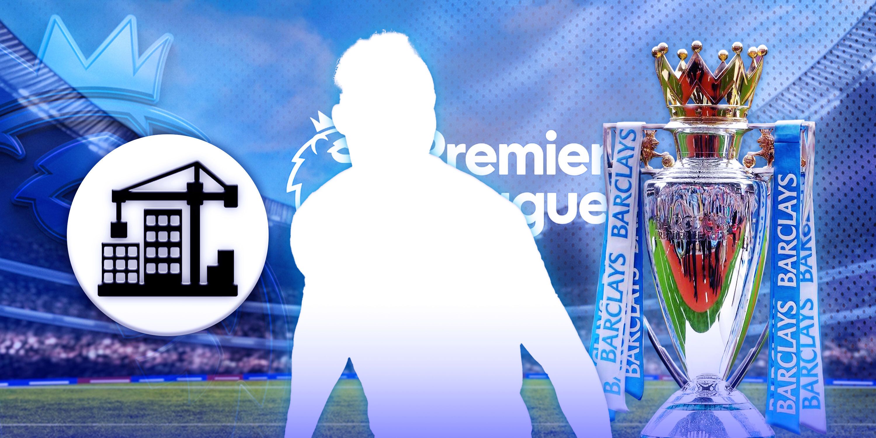 A silhouette of  Danny Drinkwater a Premier League trophy and some construction site iconography