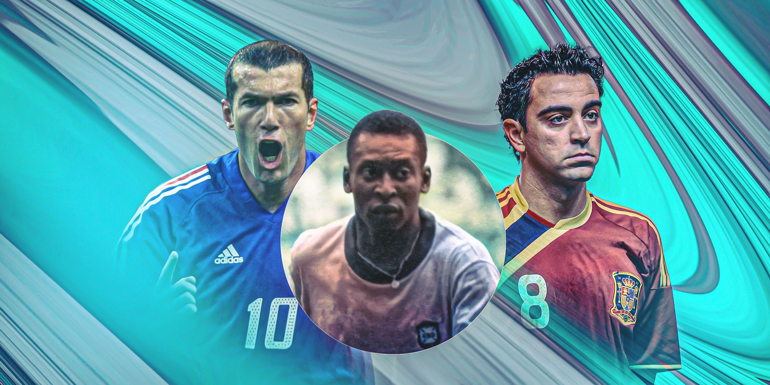 A custom image of Zinedine Zidane, Pele and Xavi
