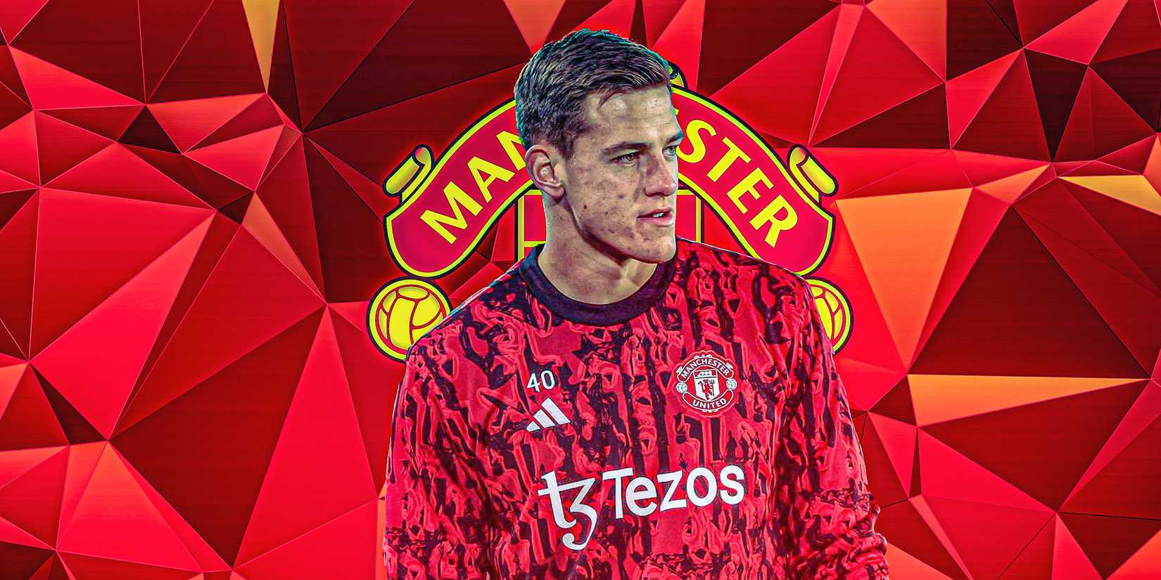 Radek Vitek infront of Man Utd badge