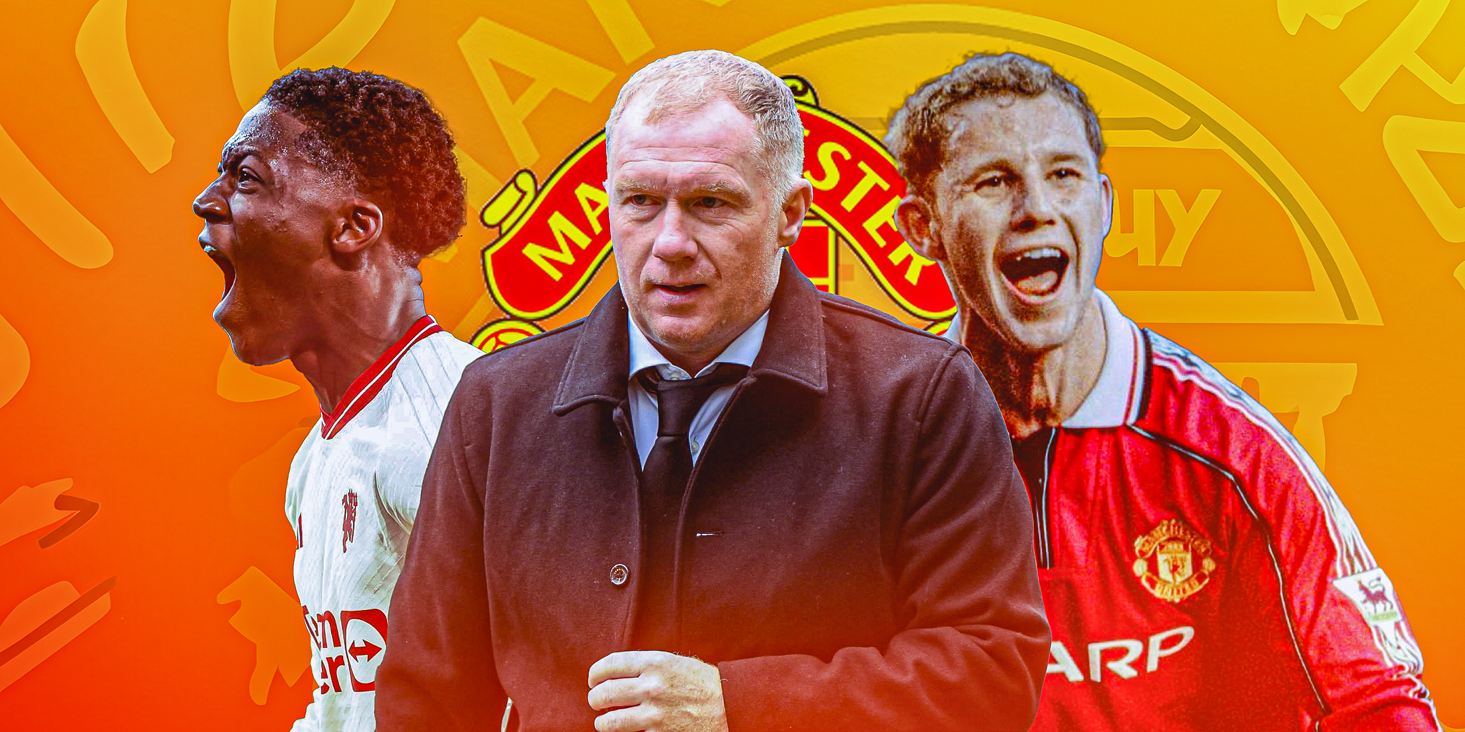 Paul Scholes with Kobbie Mainoo and Nicky Butt and Man United theme