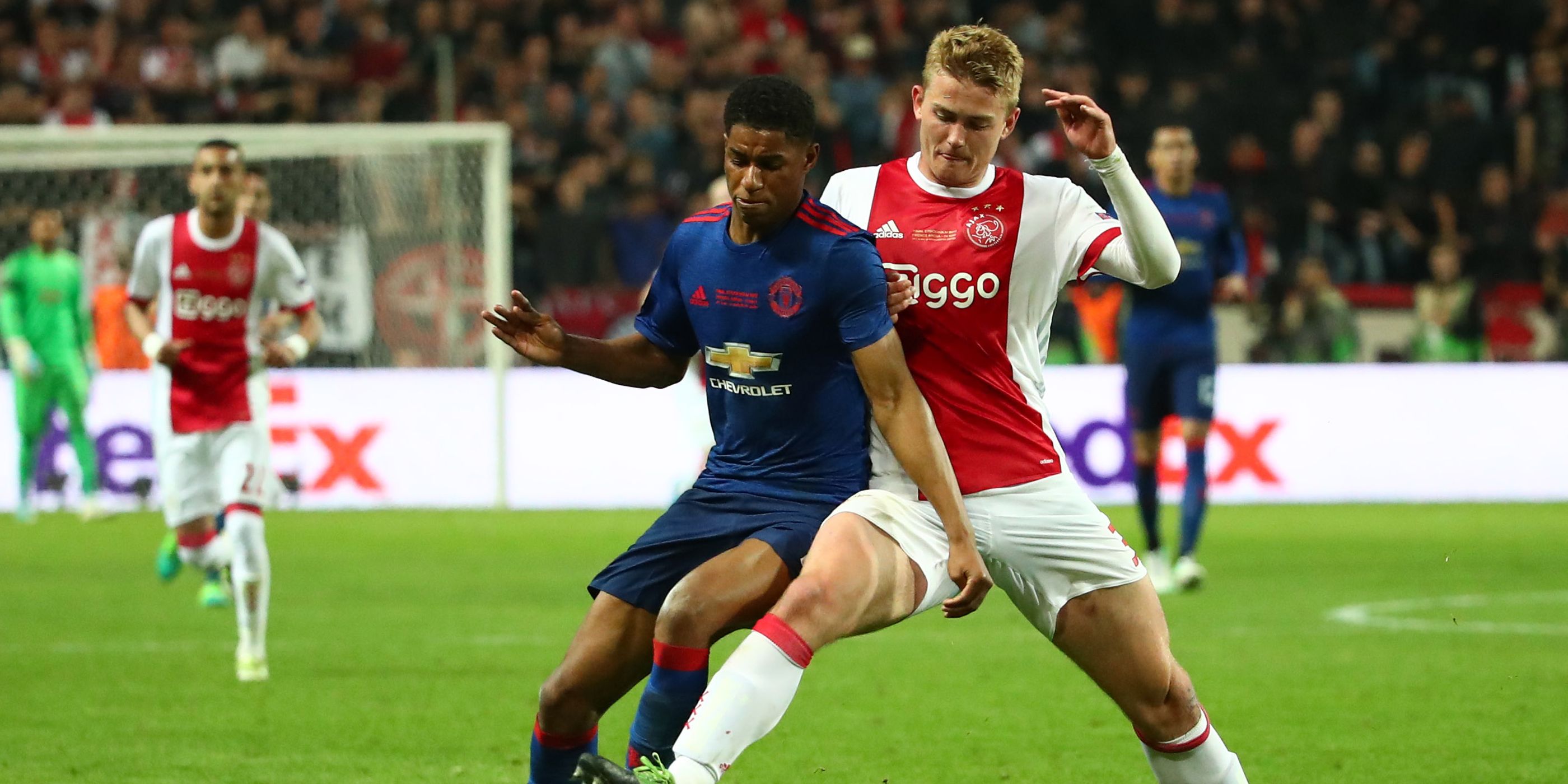 Matthijs De Ligt and Marcus Rashford during the 2017 Europa League final