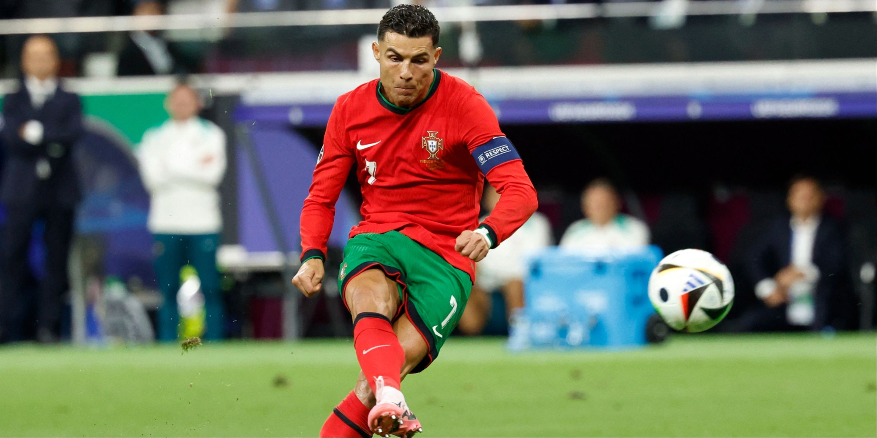 Cristiano Ronaldo takes a free-kick for Portugal