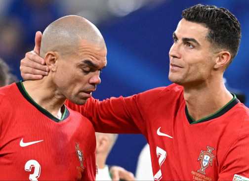 Cristiano Ronaldo and Pepe after Portugal's loss to France