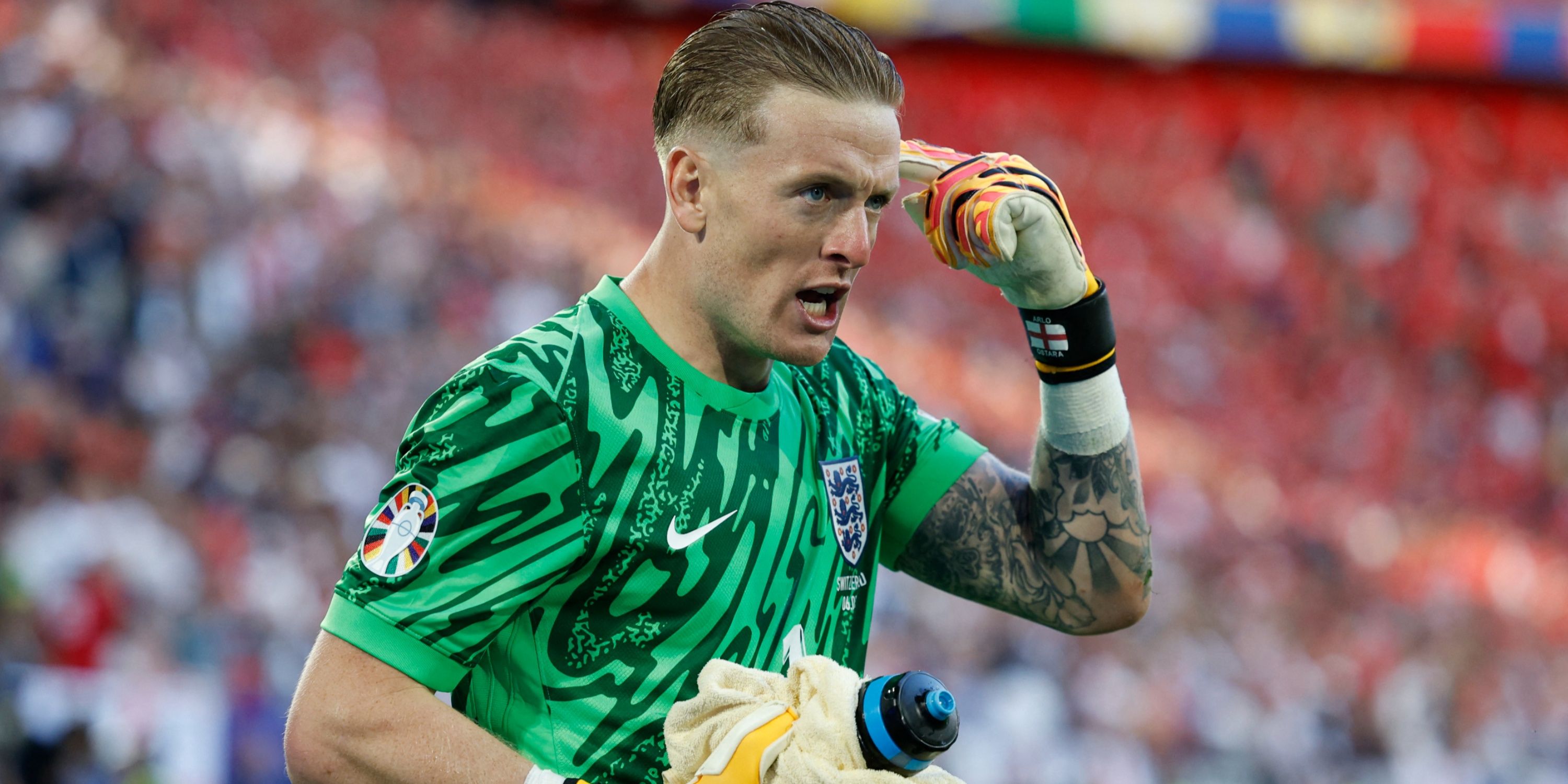 England's Jordan Pickford reacts during the penalty shootout