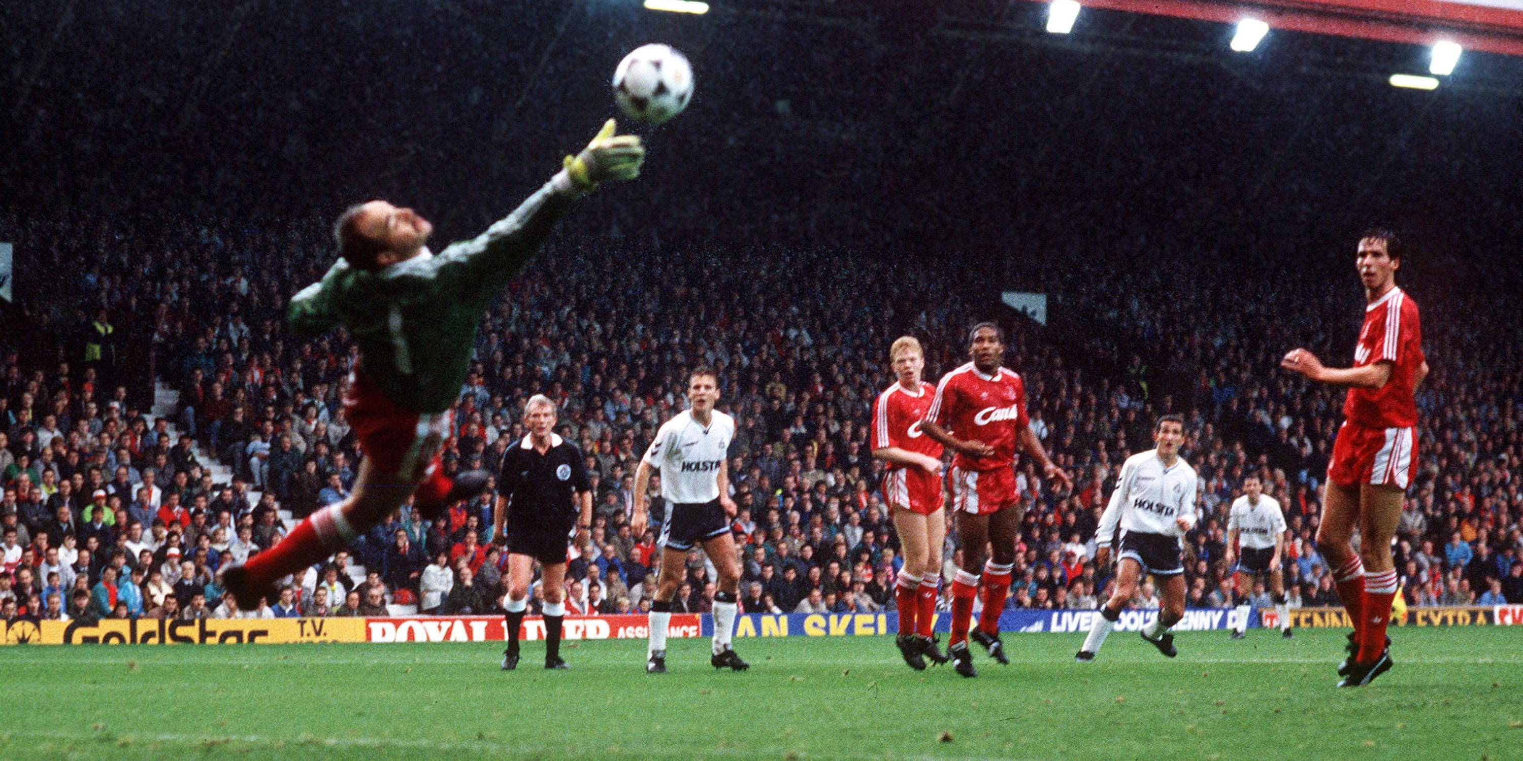 Bruce Grobbelaar at full stretch at Anfield in 1989