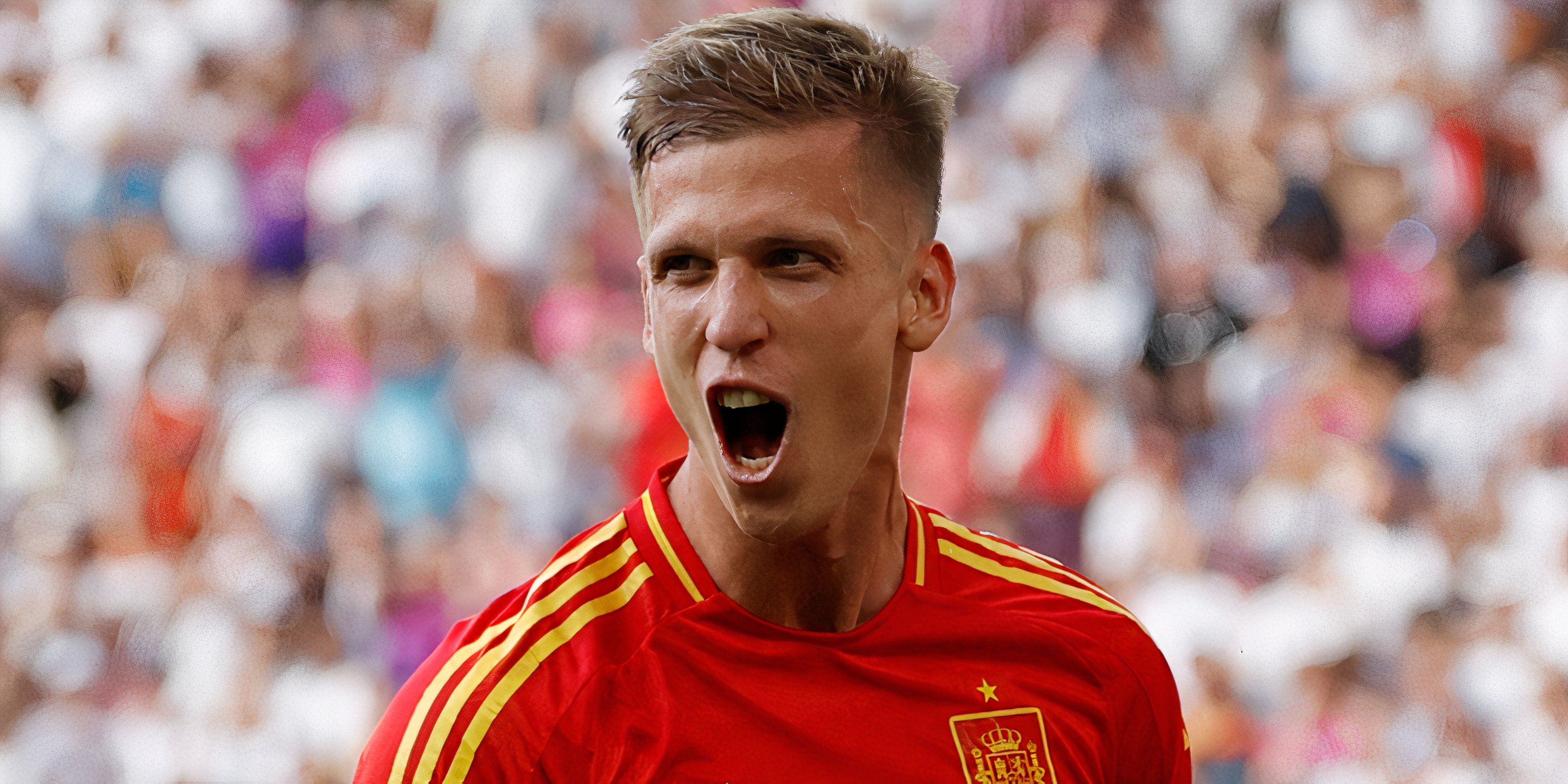 Spain attacking midfielder Dani Olmo celebrating