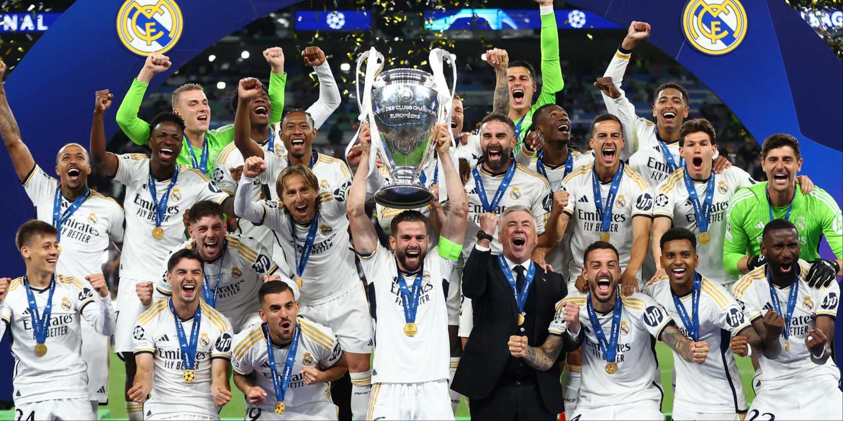 Real Madrid players with the Champions League trophy