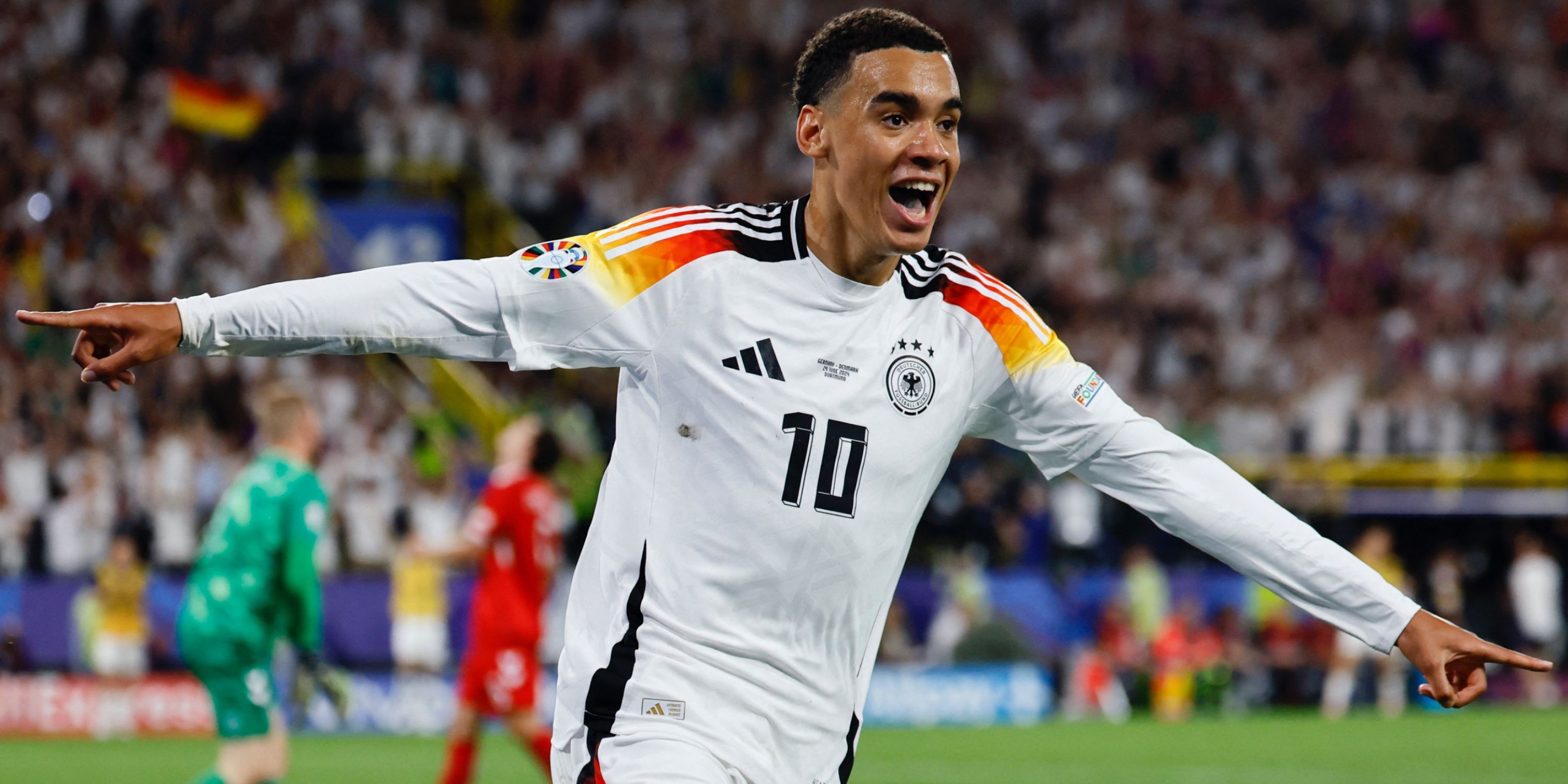 Germany attacking midfielder Jamal Musiala celebrating