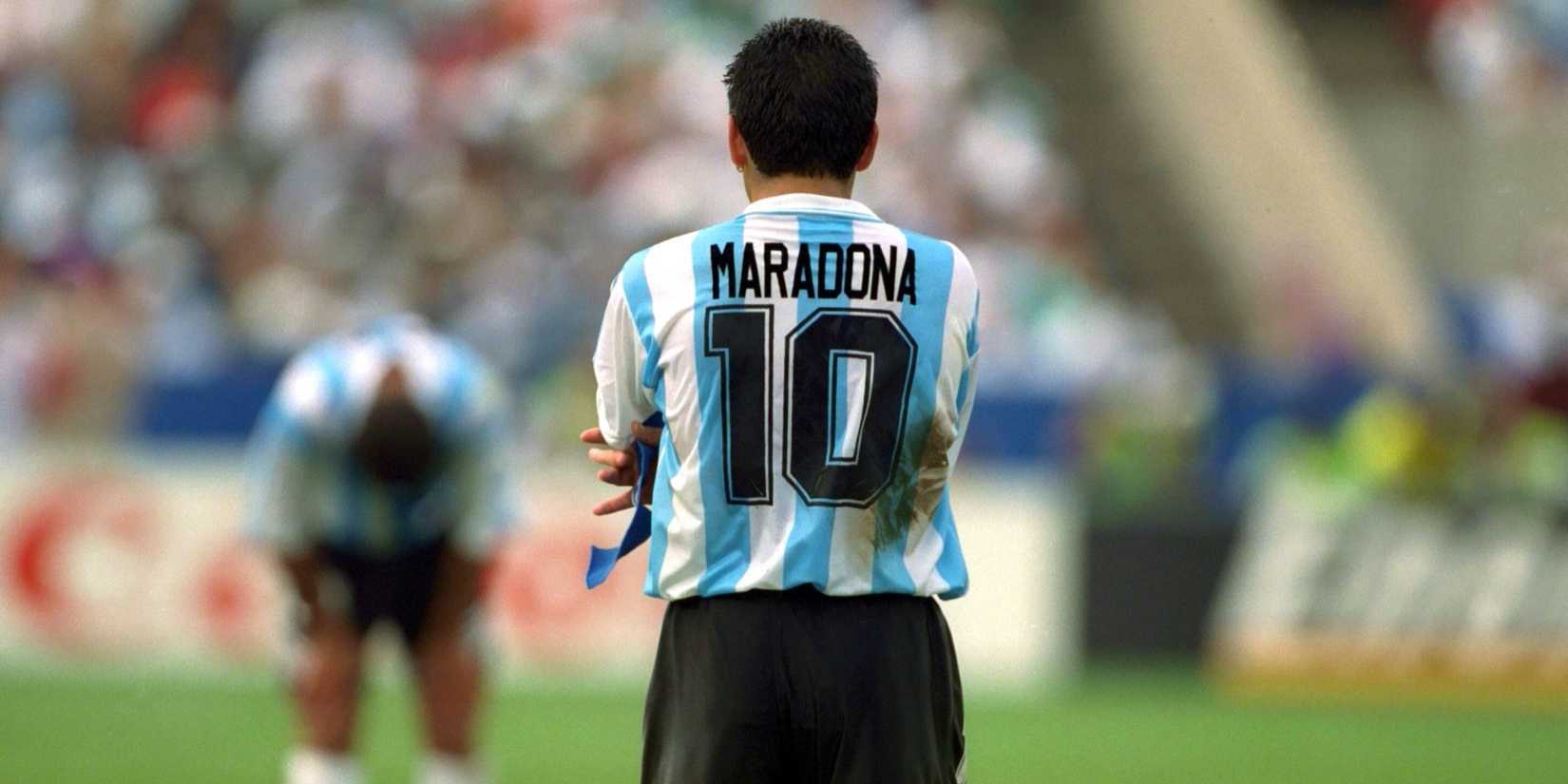 Diego Maradona wearing the number 10 shirt for Argentina.