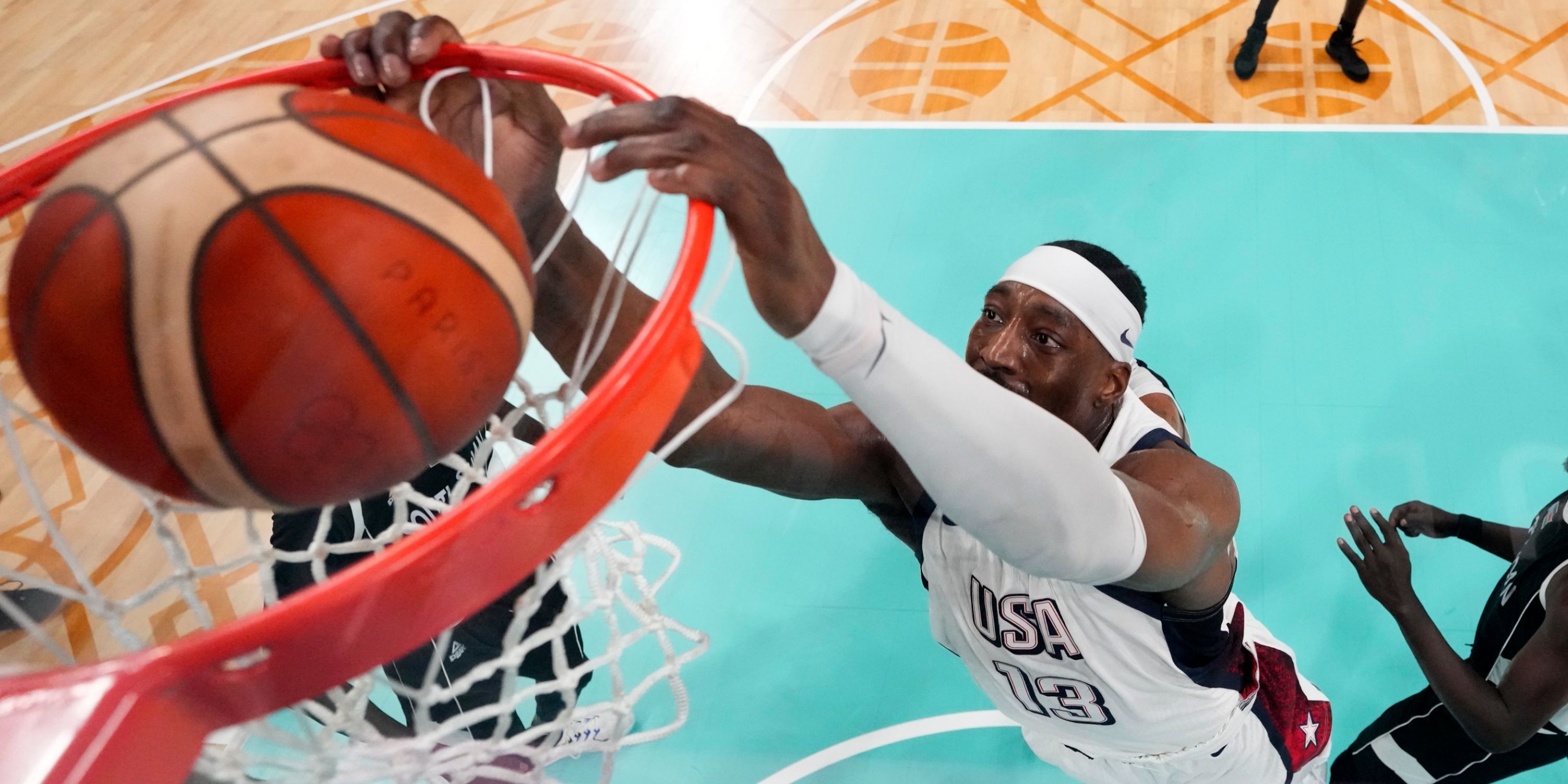 Bam Adebayo of Team USA dunks at the 2024 Olympic Games