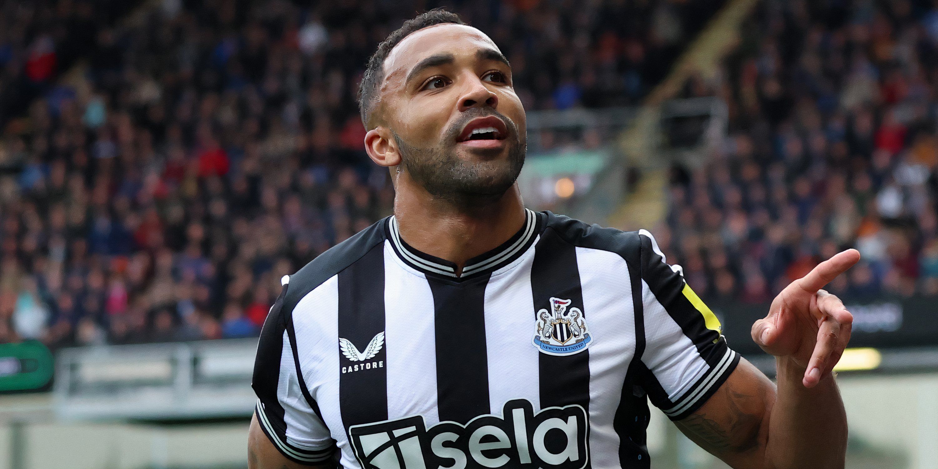 Newcastle United striker Callum Wilson celebrates scoring a goal