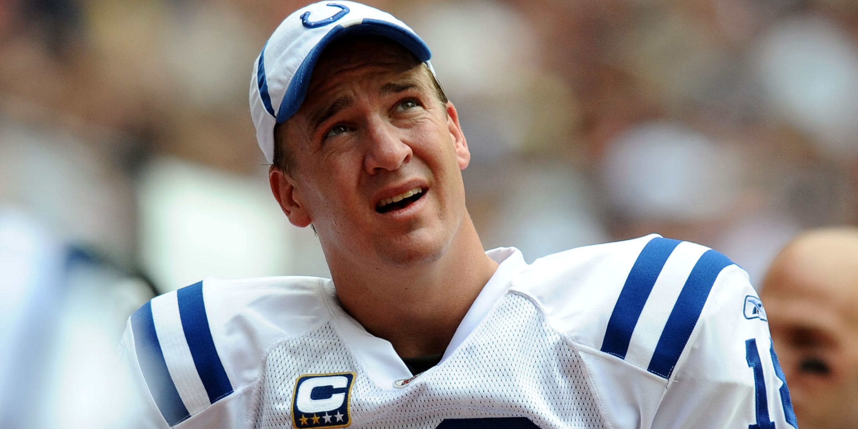 Peyton Manning Looking at the Scoreboard in Disgust