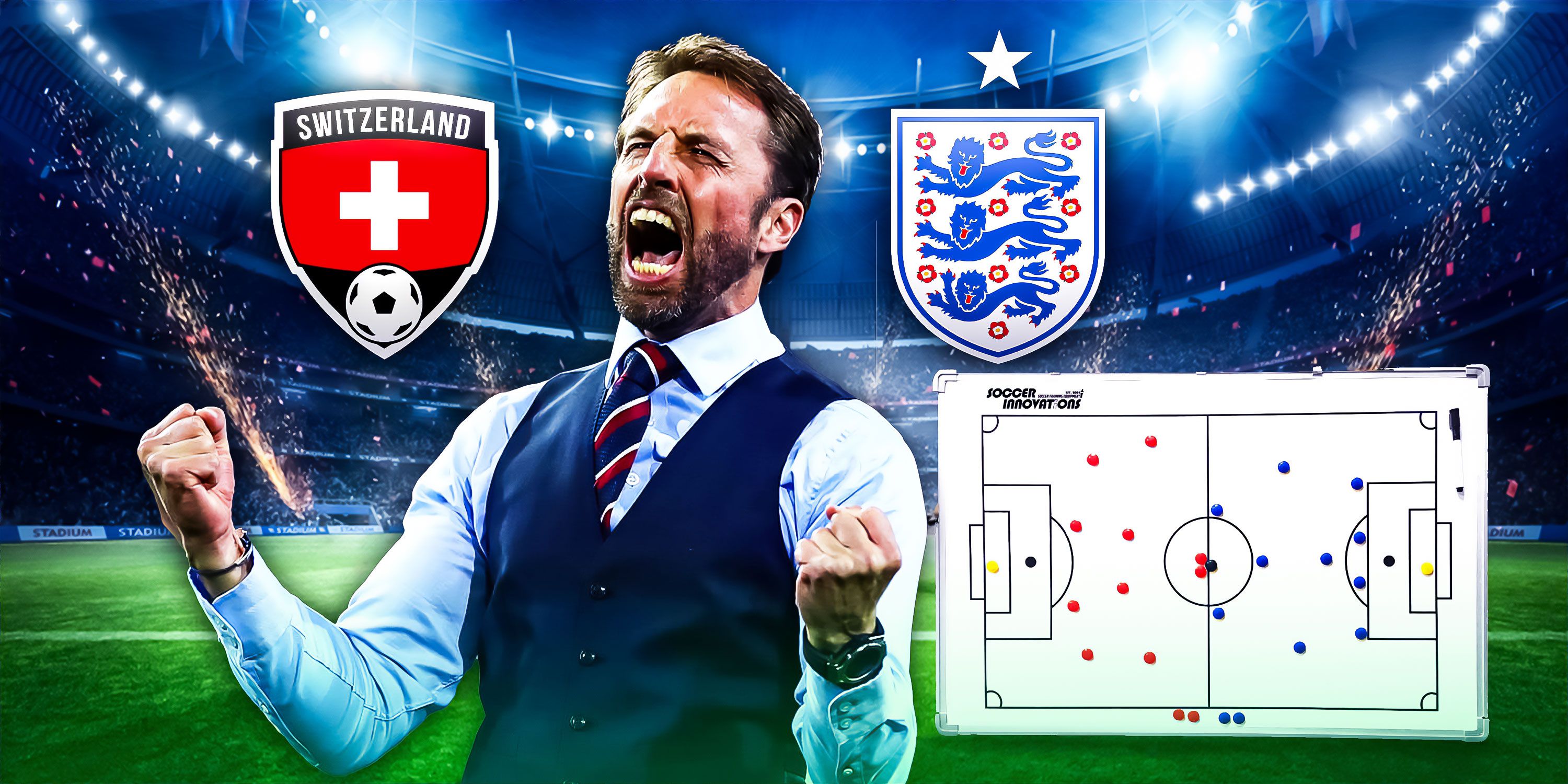 England manager Gareth Southgate with a tactics board