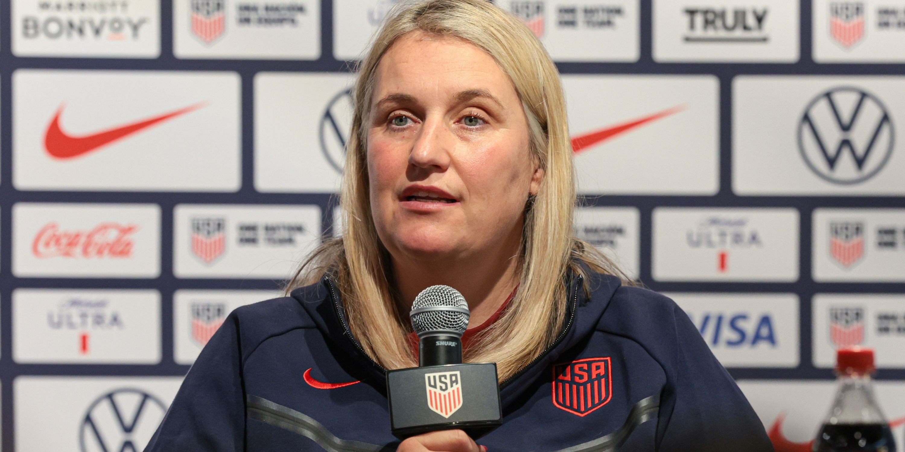 USWNT manager Emma Hayes at a press conference in 2024