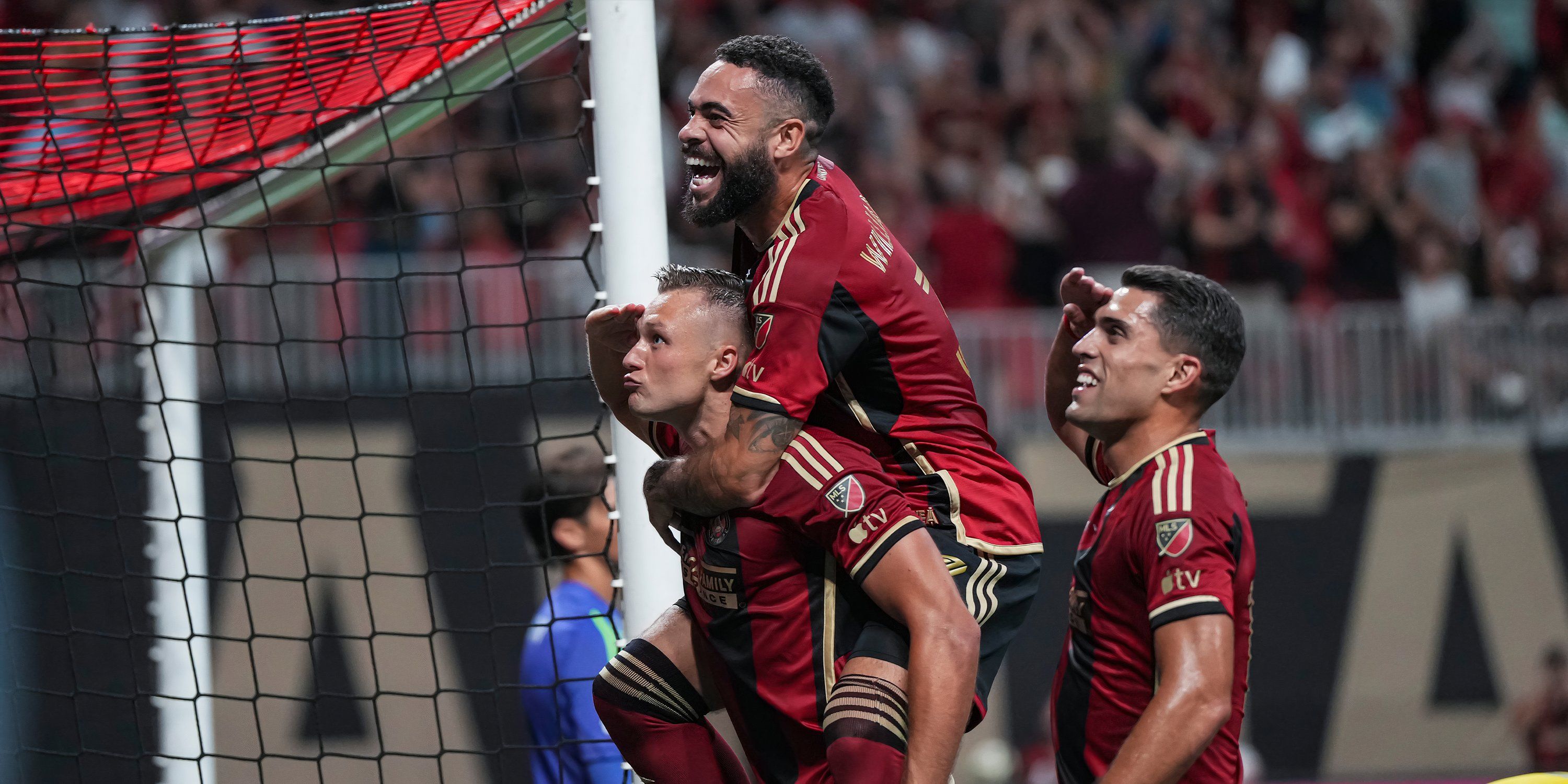  Atlanta United defender Stian Gregersen (5) reacts with fans and teammates after scoring his second goal of the match against the Columbus Crew during the second half at Mercedes-Benz Stadium. Mandatory Credit- Dale Zanine-USA TODAY Sports