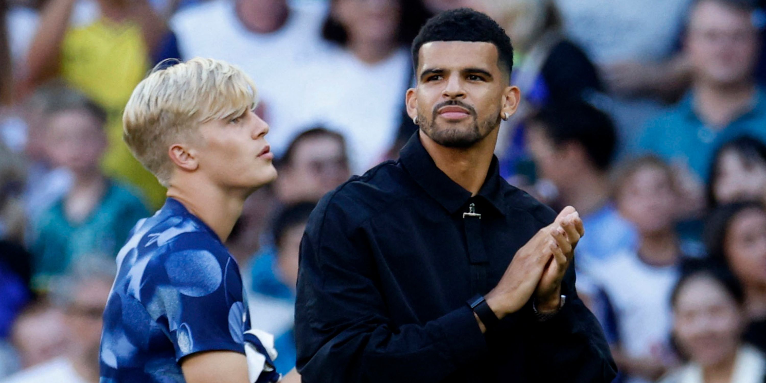 Dominic Solanke presented to the Tottenham crowd