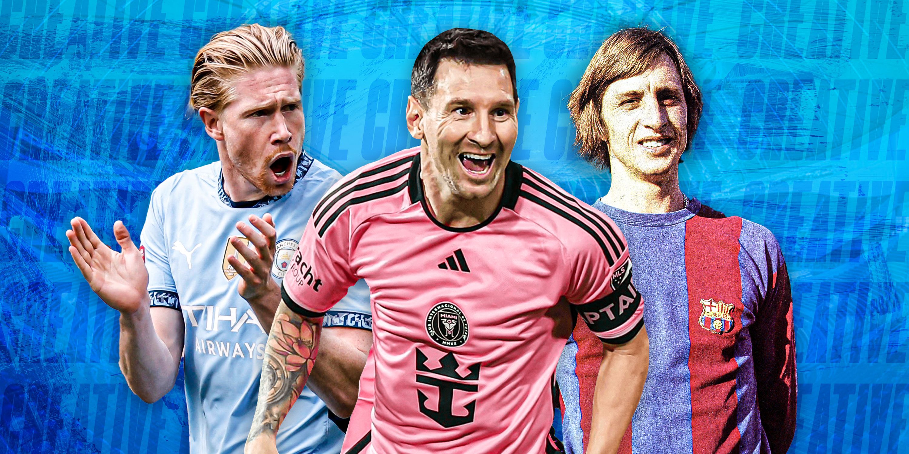 Kevin de Bruyne, Lionel Messi and Johan Cruyff