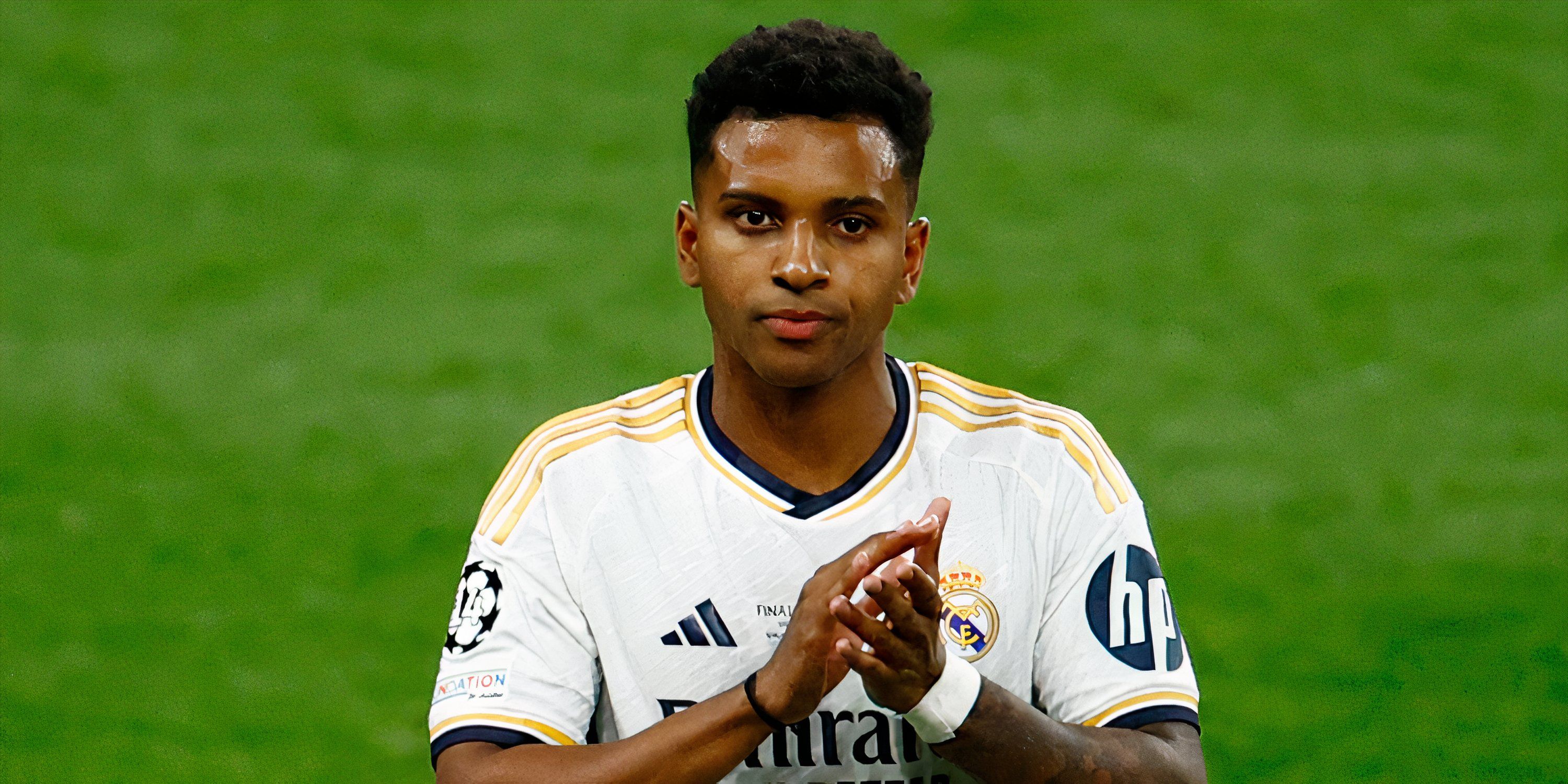 Real Madrid attacker Rodrygo applauding the supporters