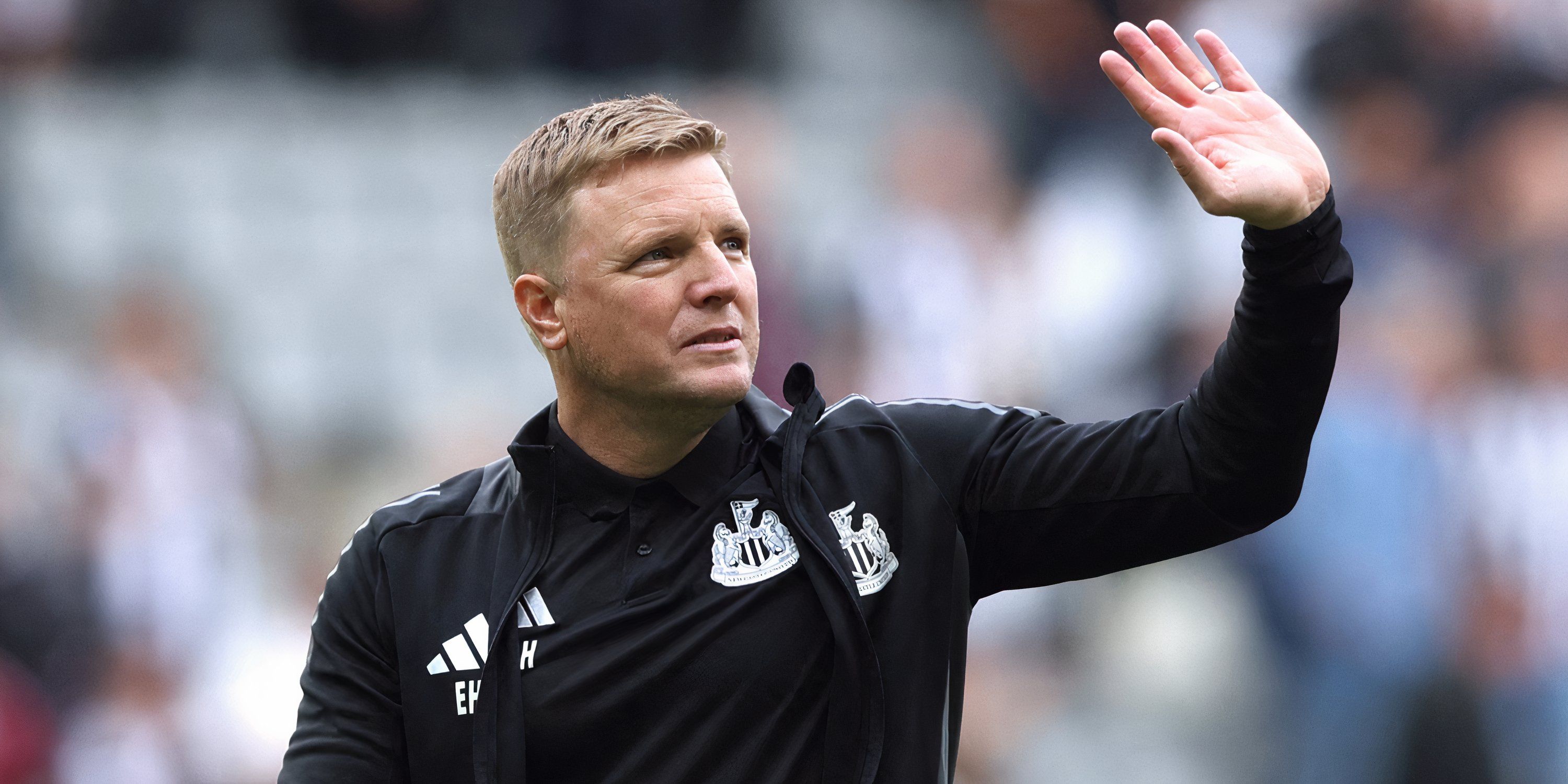 Newcastle United head coach Eddie Howe waving to supporters