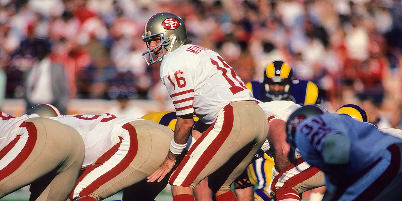 Joe Montana taking snap in 1984 game against the Los Angeles Rams