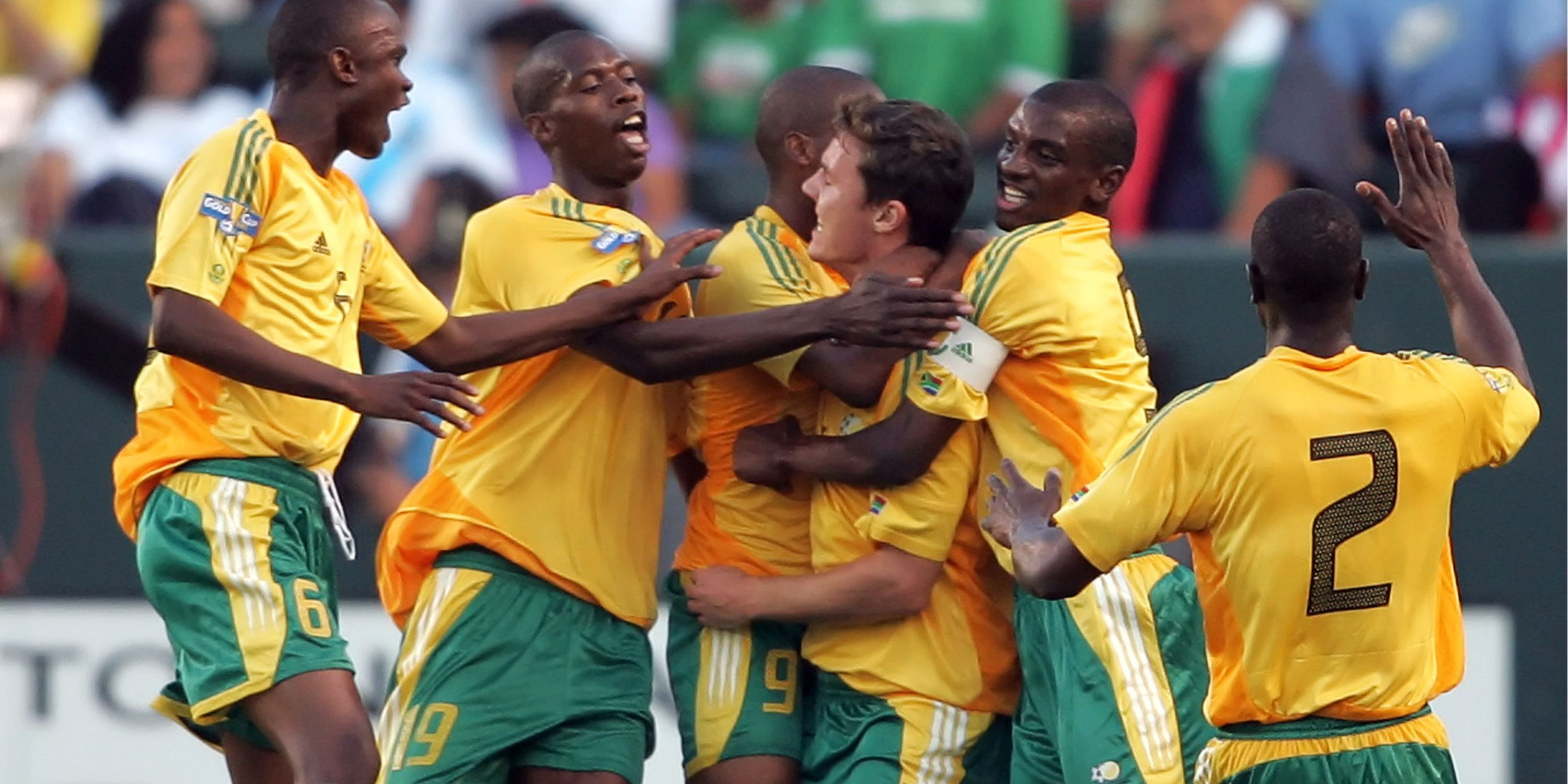 Lebohang Mokoena celebrating with his South African team