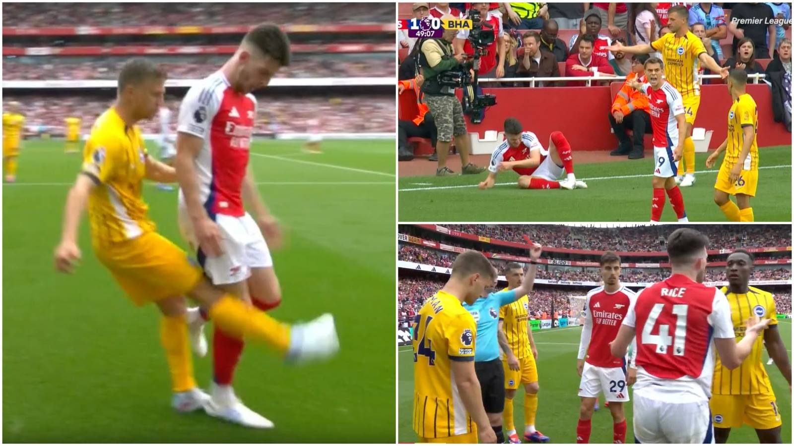 Declan Rice Given Controversial Red Card in Arsenal v Brighton