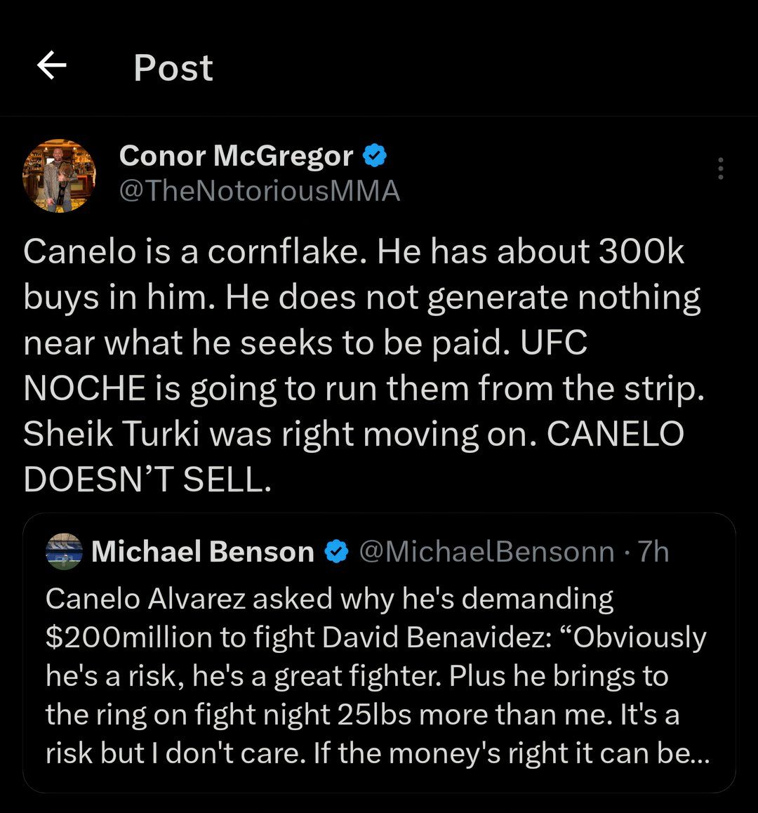 Conor McGregor Calls Out Canelo as UFC And Boxing Rivalry Heightens