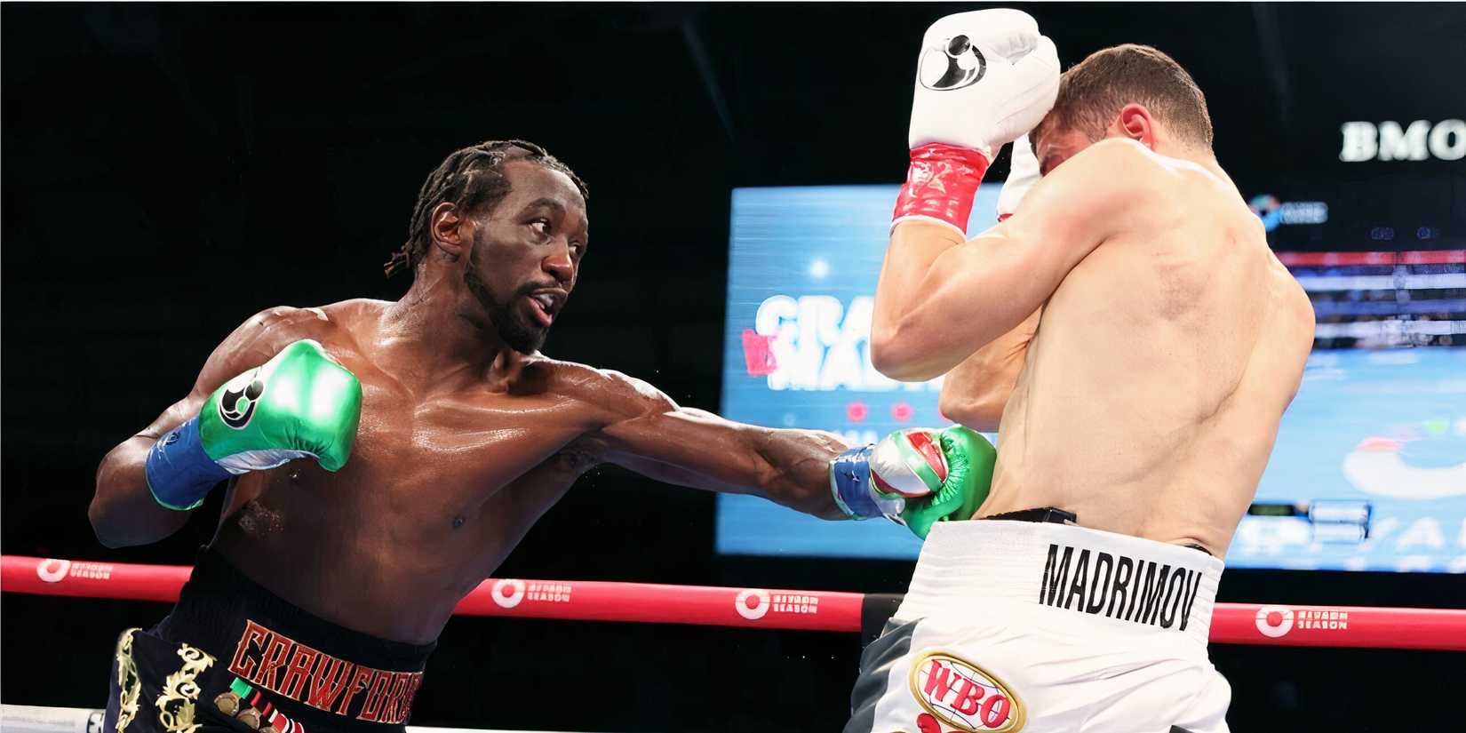 Terence Crawford lands a punch on Madrimov