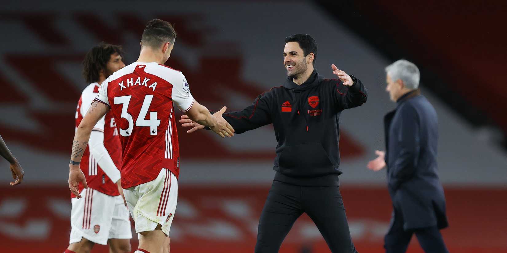Mikel Arteta Smiling at Granit Xhaka Arsenal