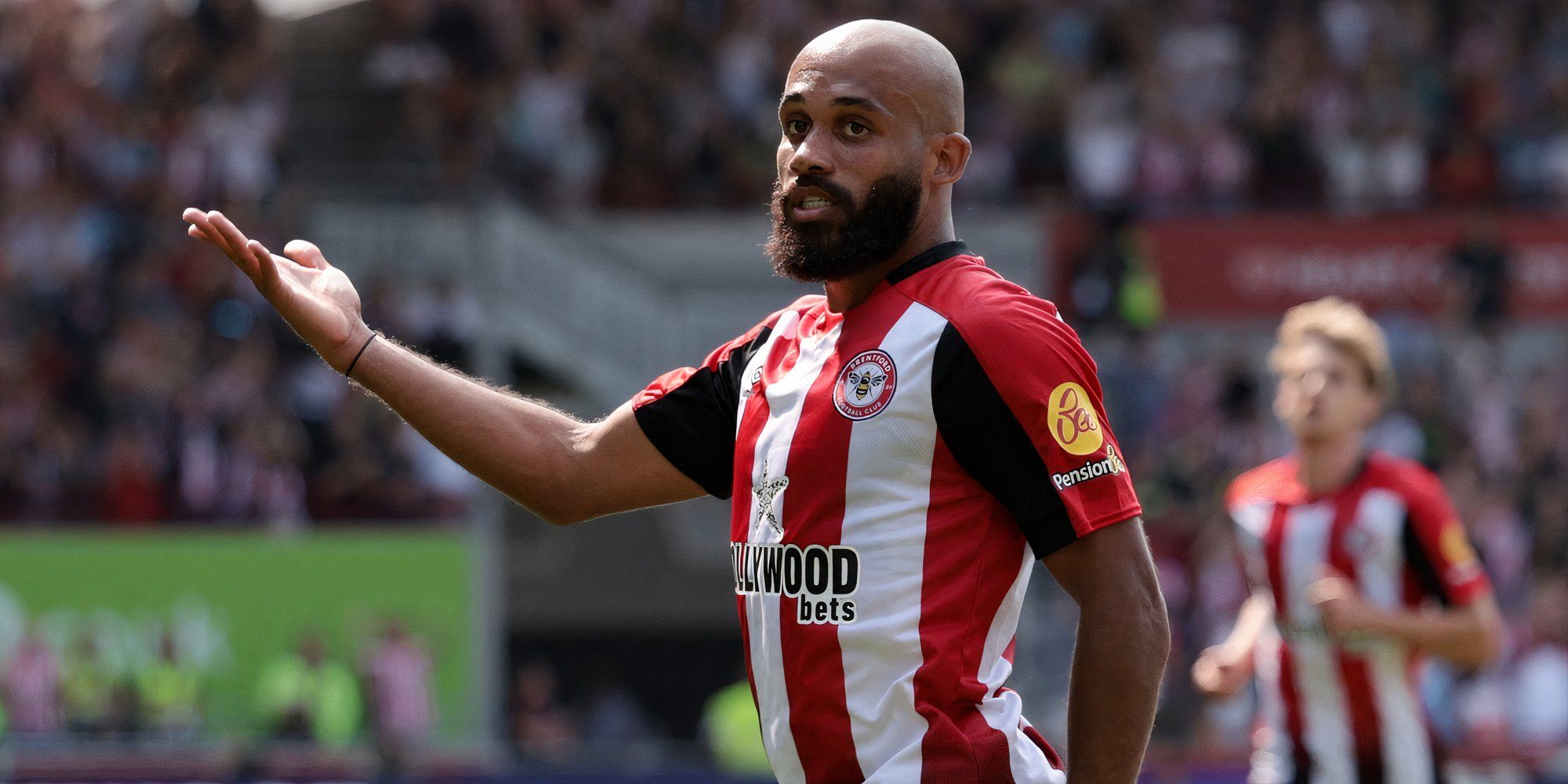 Brentford forward Bryan Mbeumo in action