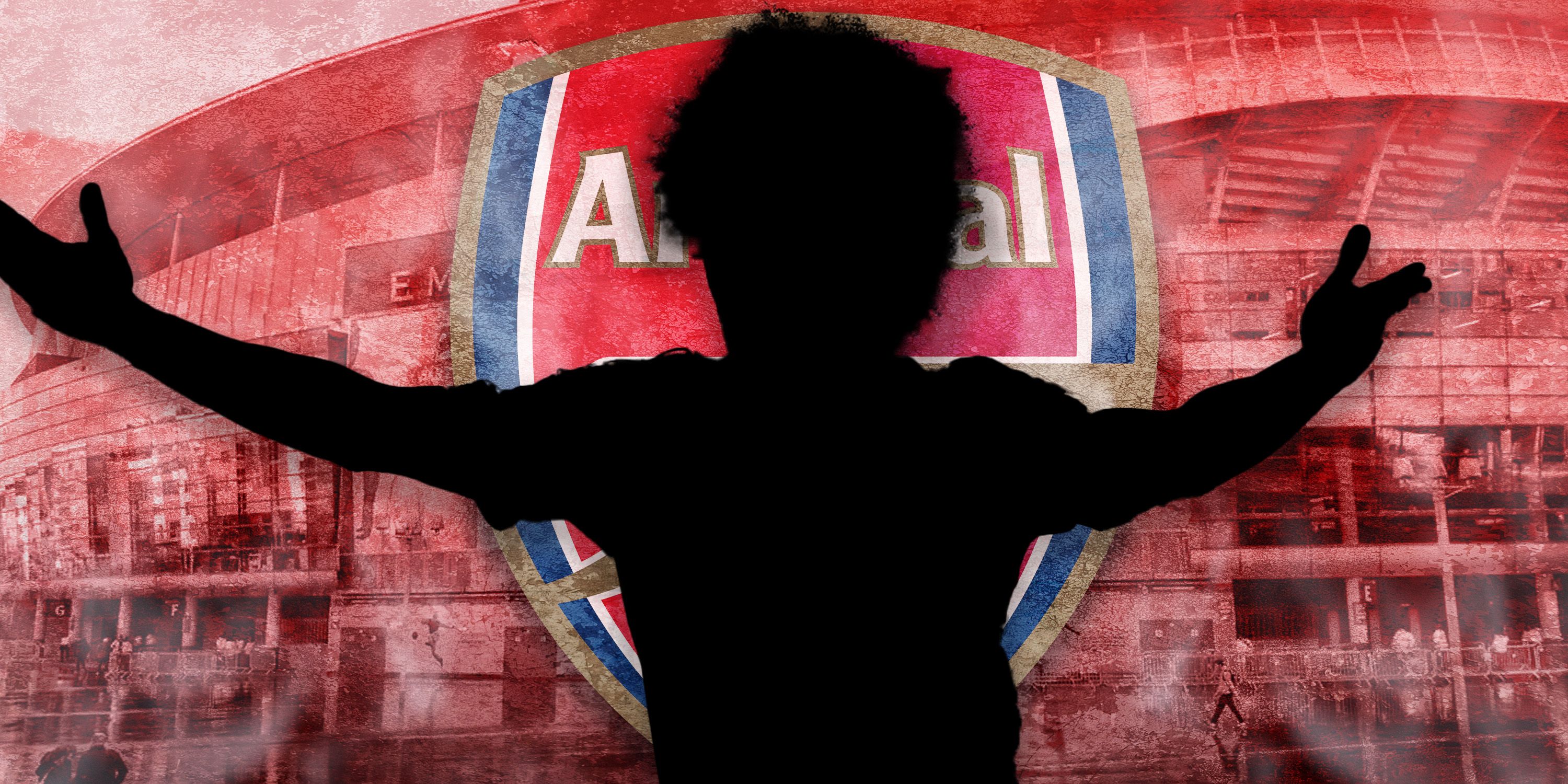 Willian's silhouette with an Arsenal background.