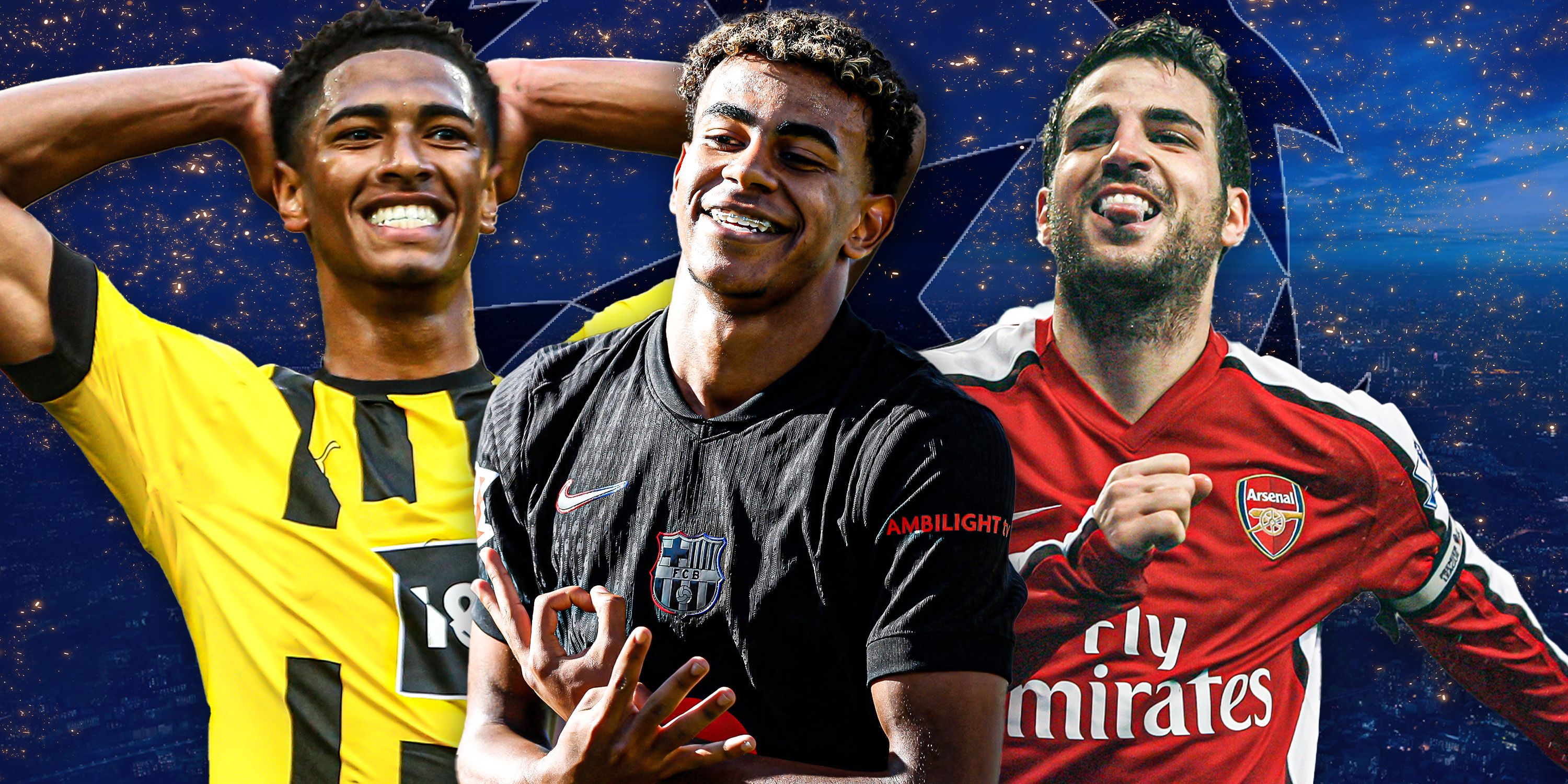 A custom image of Jude Bellingham, Lamine Yamal and Cesc Fabregas