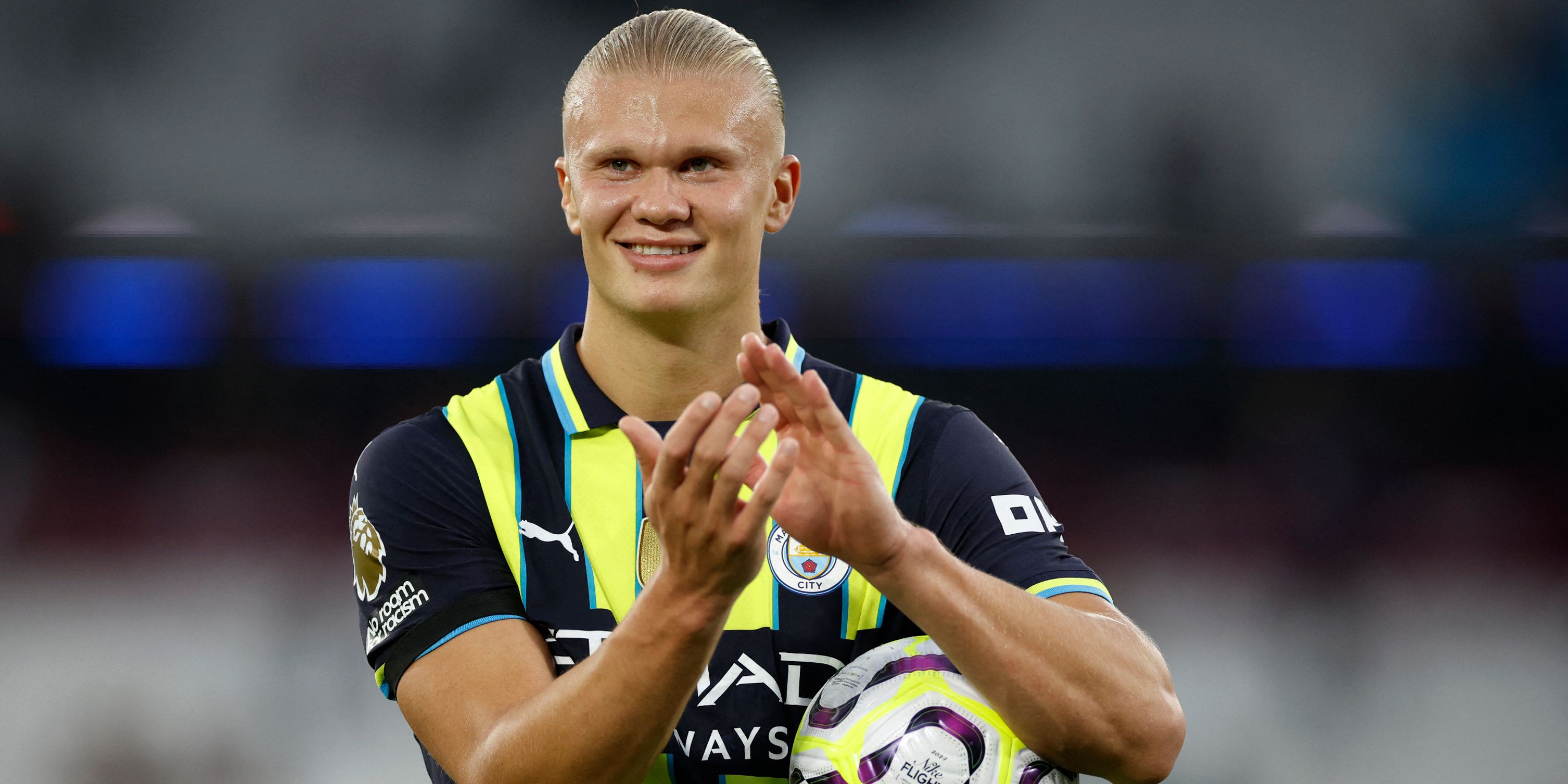 Erling Haaland celebrating a hat-trick for Manchester City