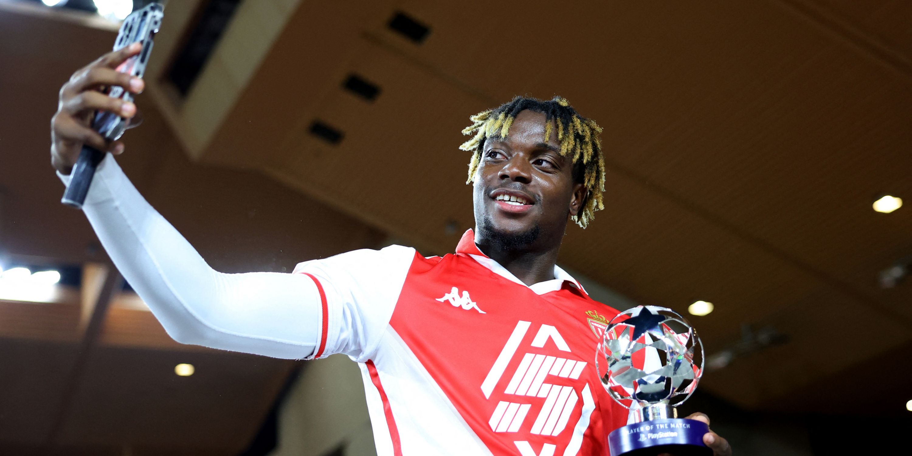 George Ilenikhena celebrating his Champions League performance for Monaco